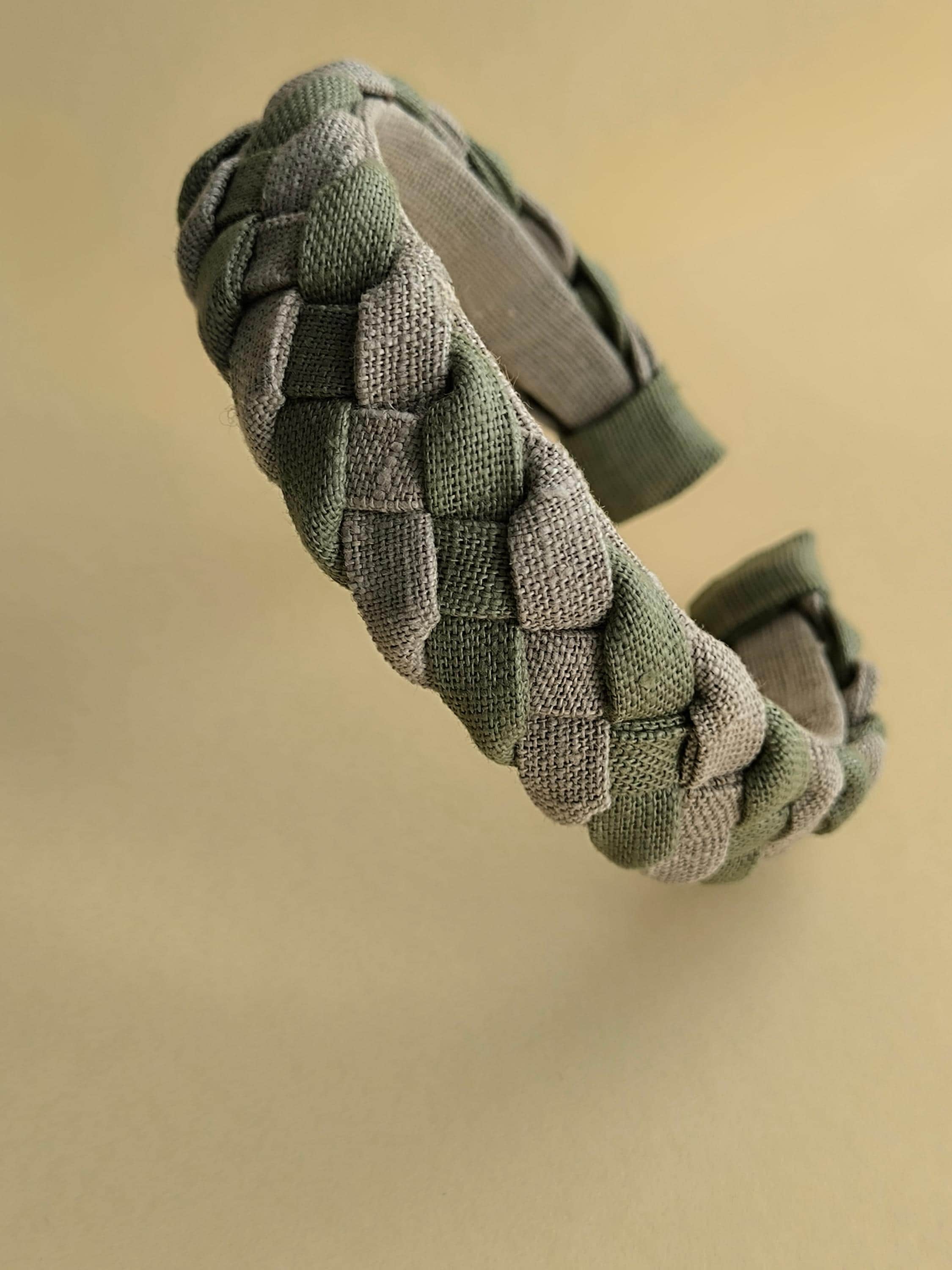 Natural lin with Sage green Linen Braided Hairband