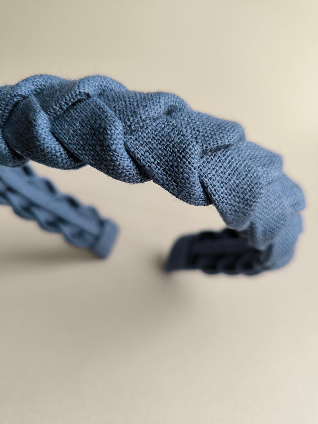 Handmade Denim Blue Linen Braided Headband: Stylish Accessory