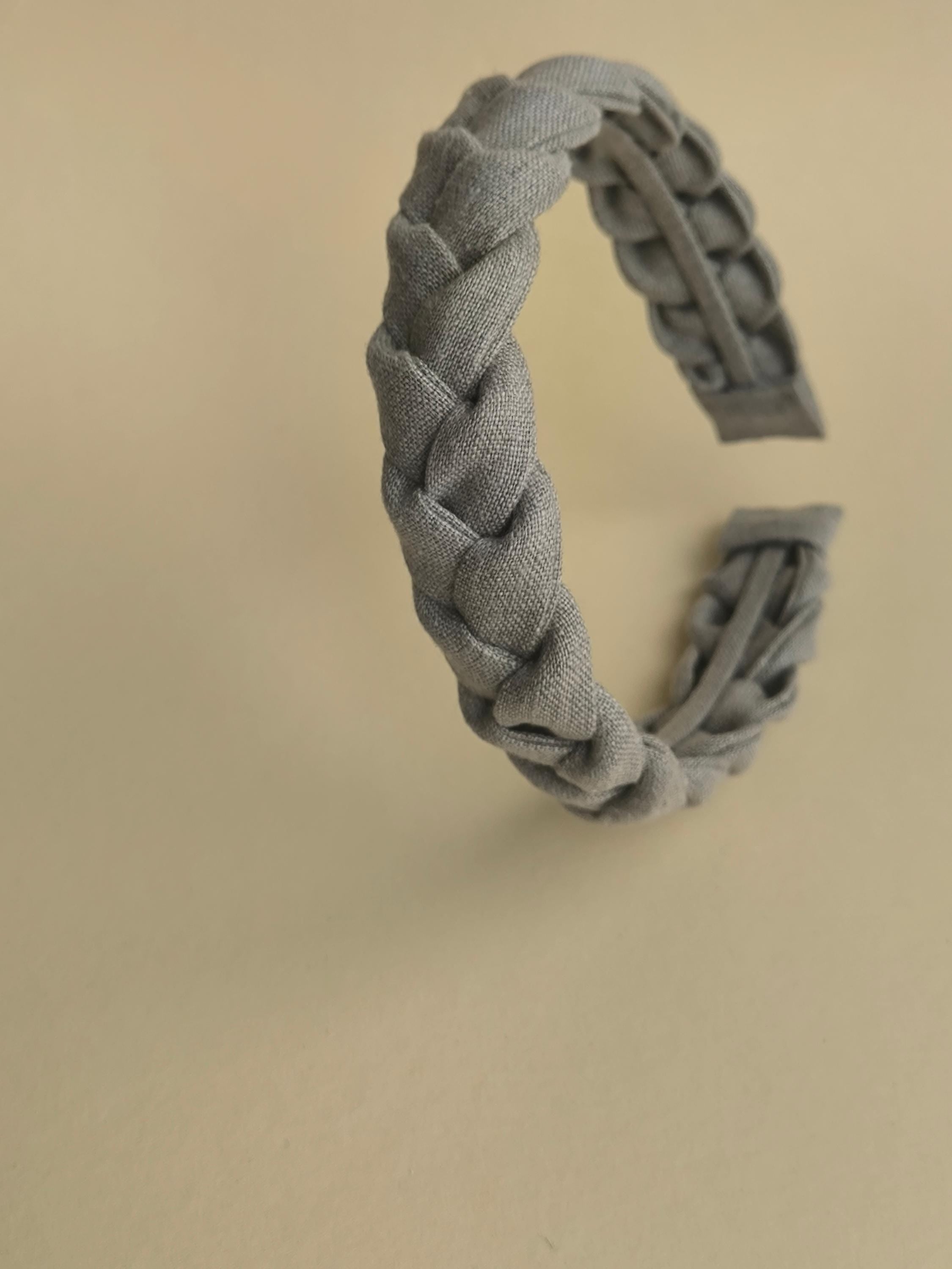 Natural Grey Linen Braided Headband