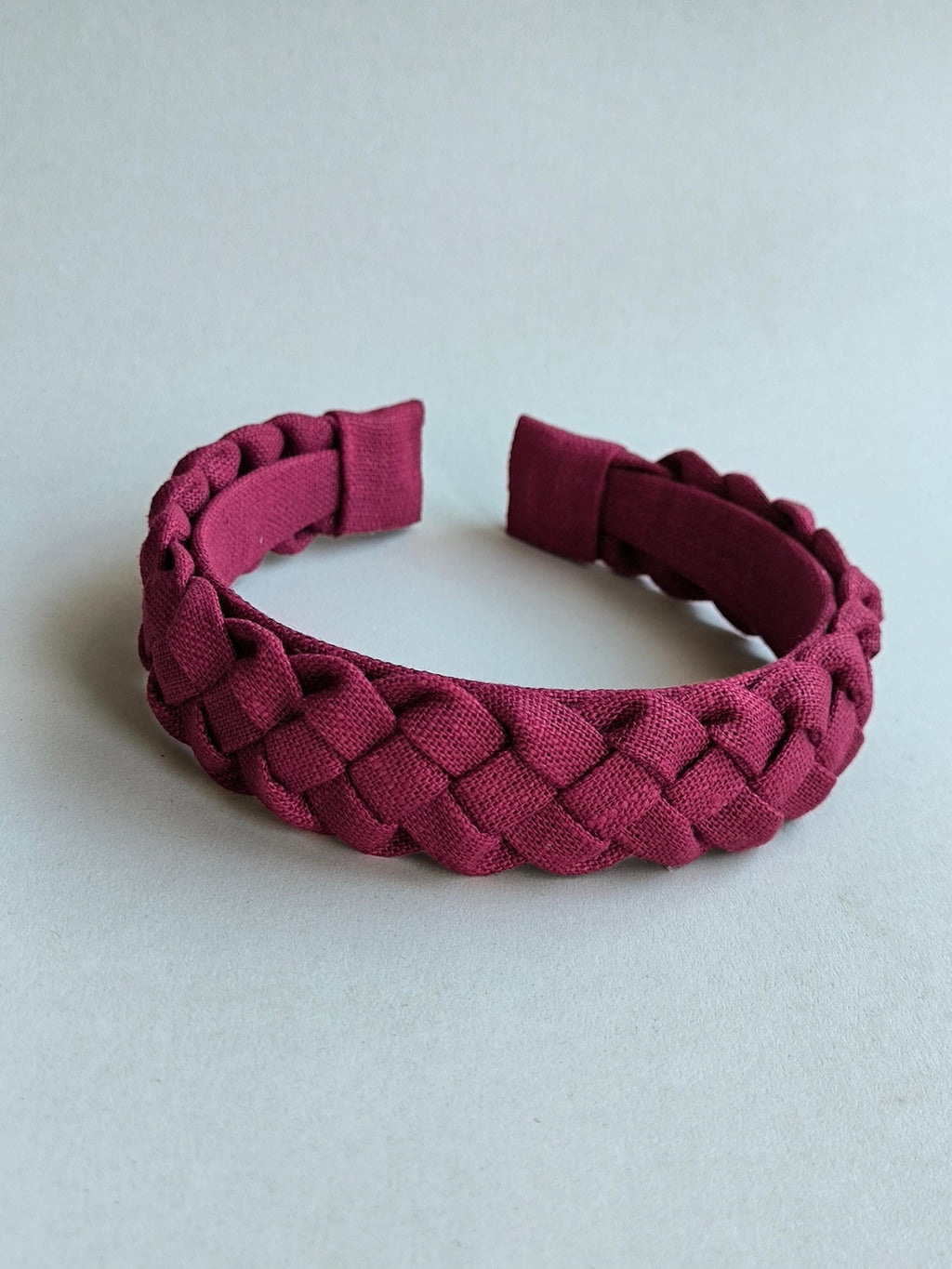 Burgundy Linen Braided Hairband