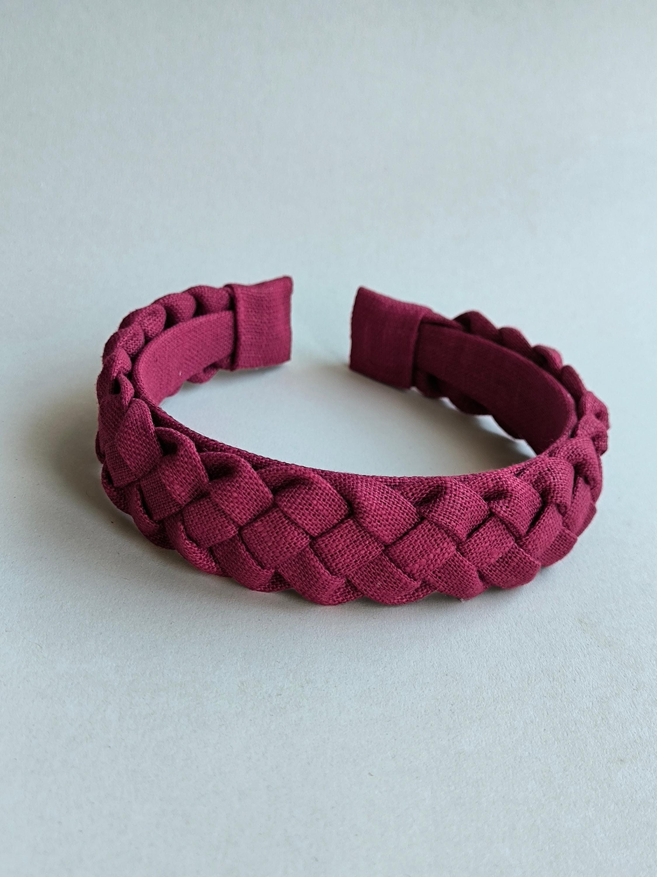 Burgundy Linen Braided Hairband