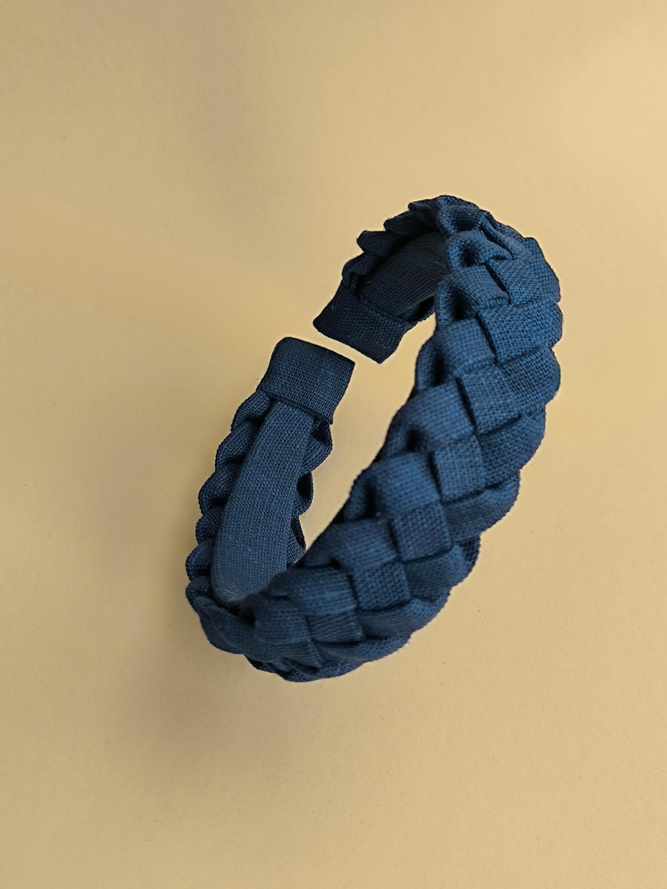 Navy Blue Linen Braided Hairband