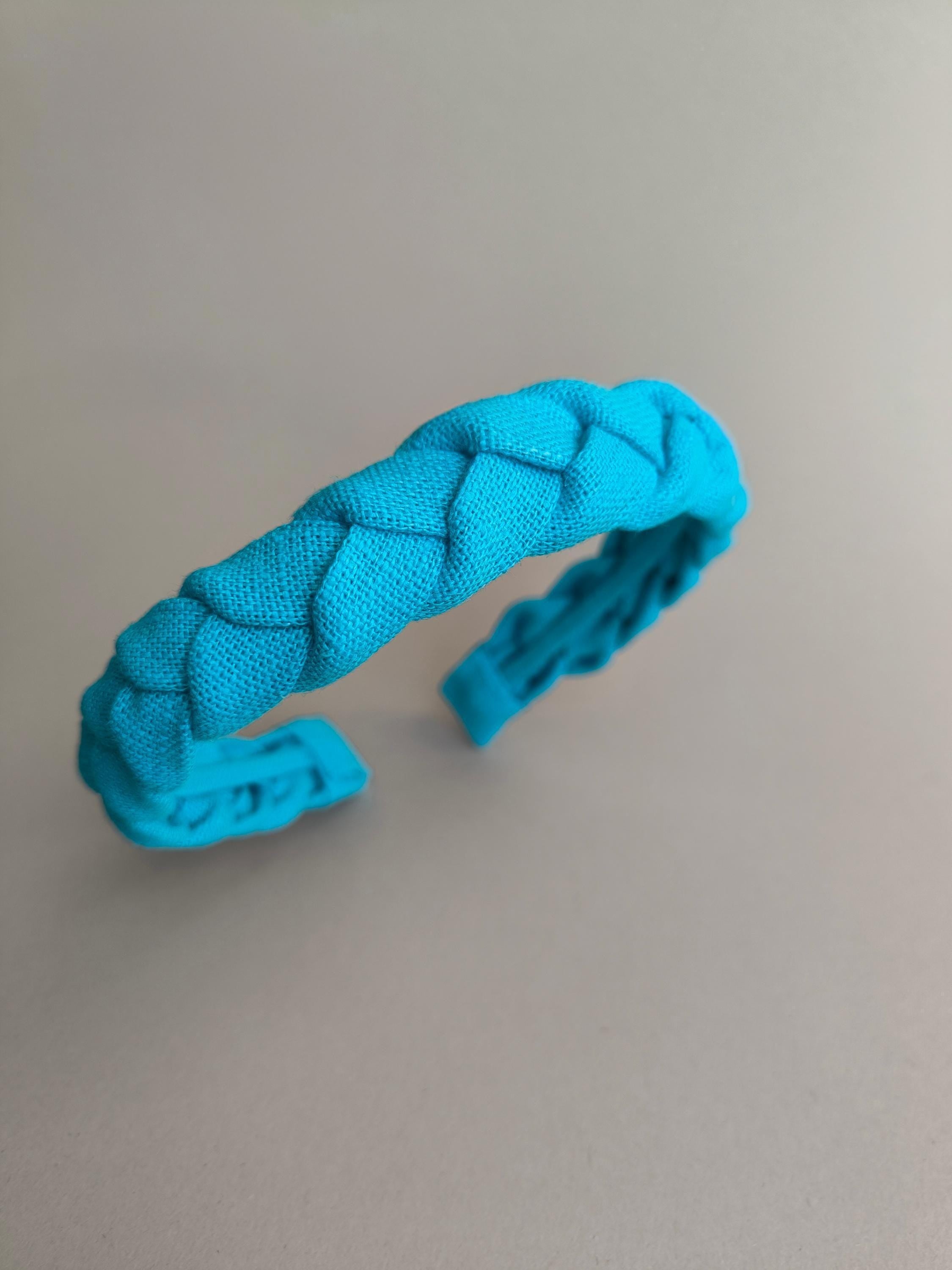 Cyan Blue Braided Linen Headband