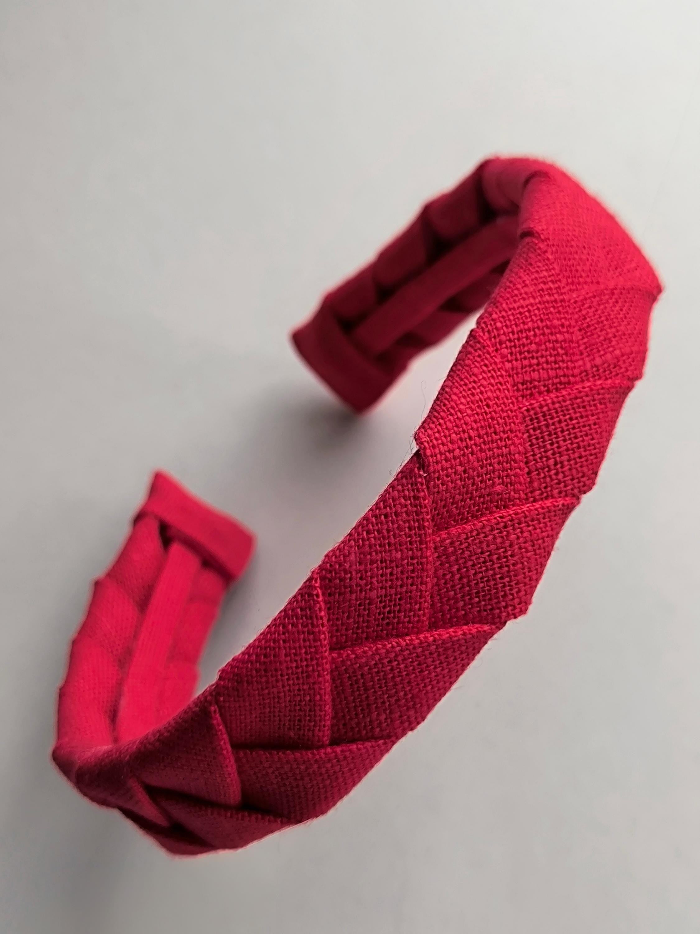 Red Linen Flat Braided Hairband