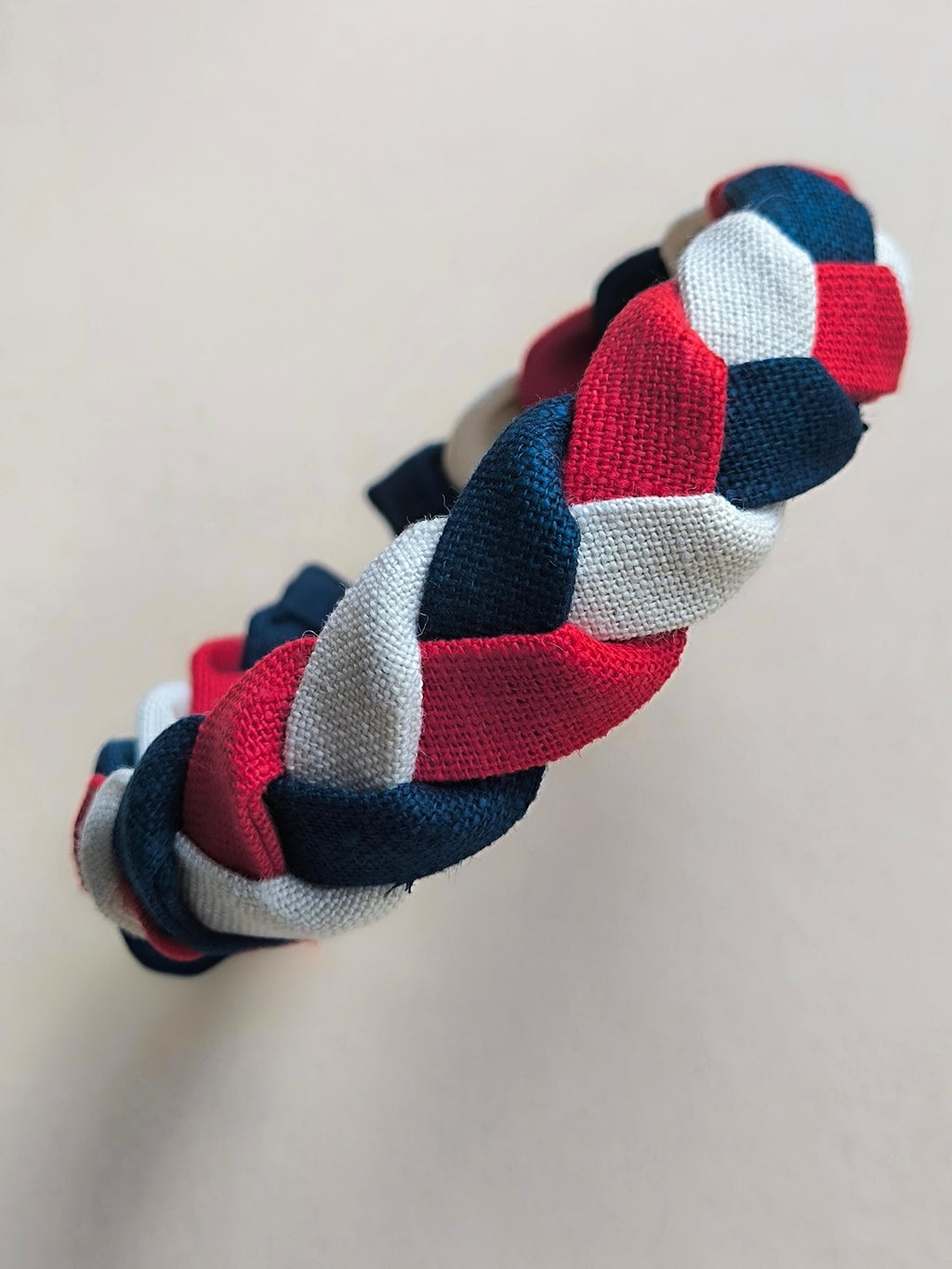 Red, White & Navy Blue Linen Braided Hairband