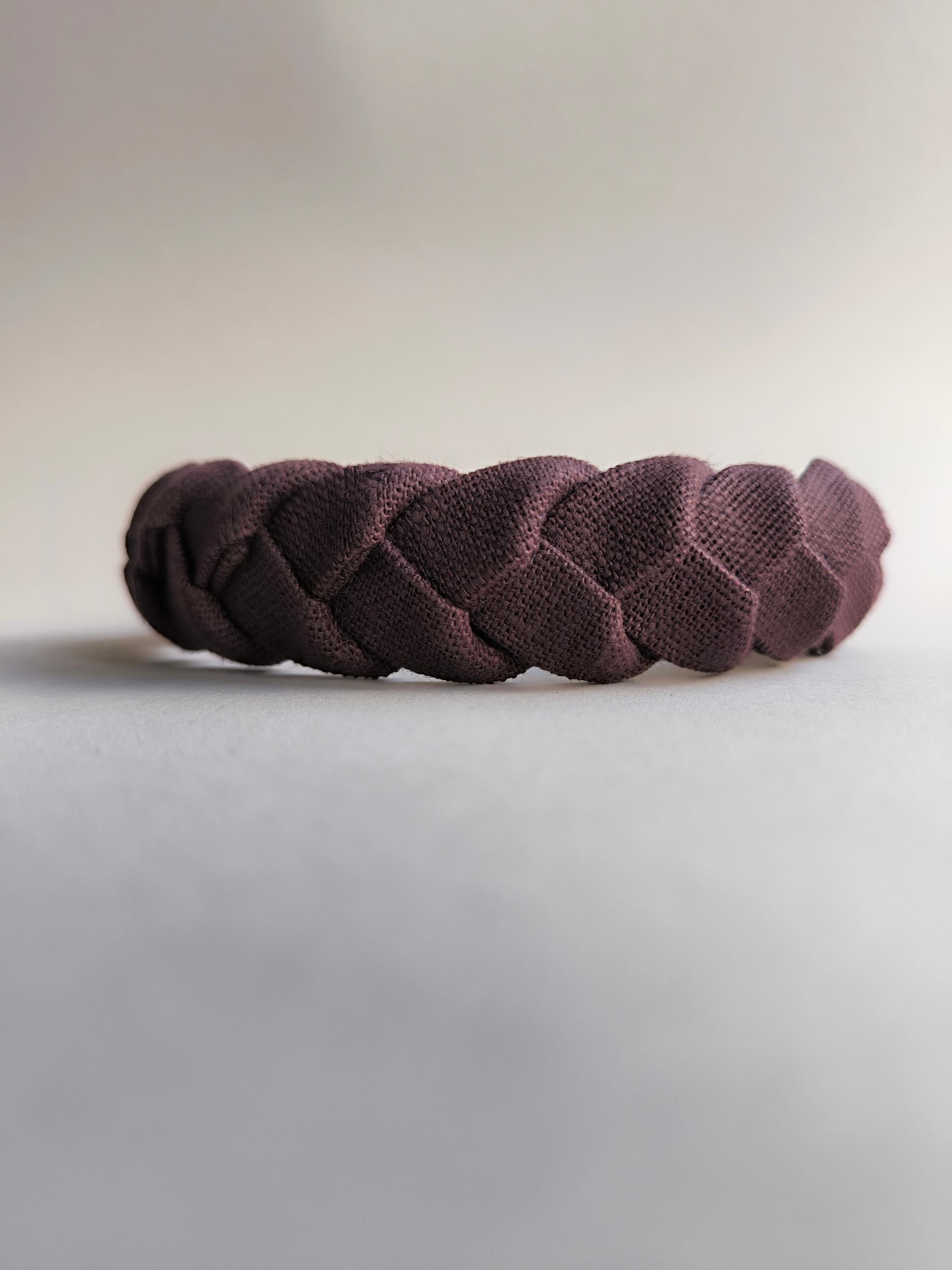 Chocolate Brown Linen Braided Headband