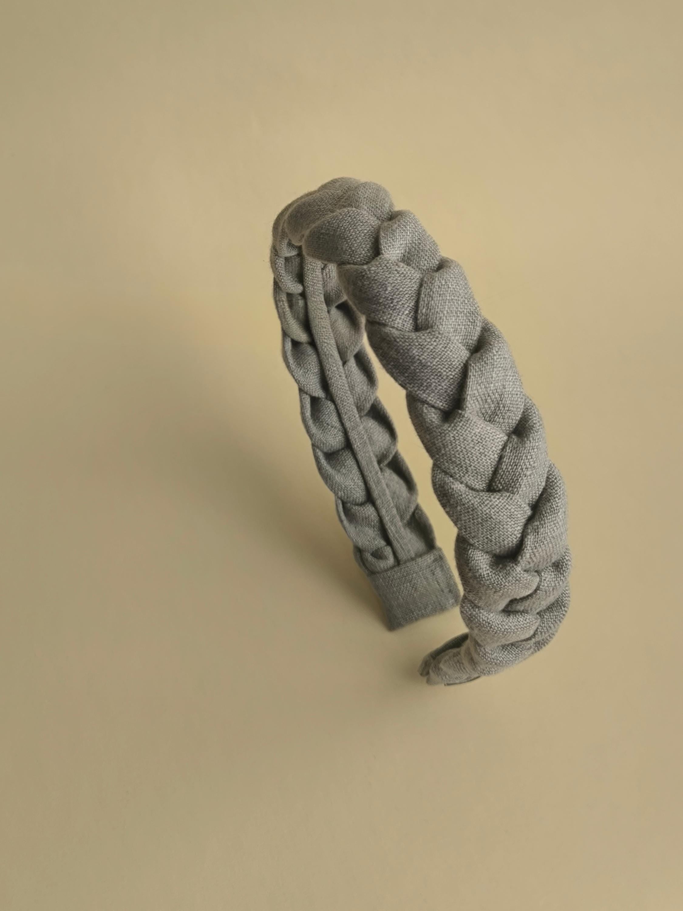Natural Grey Linen Braided Headband