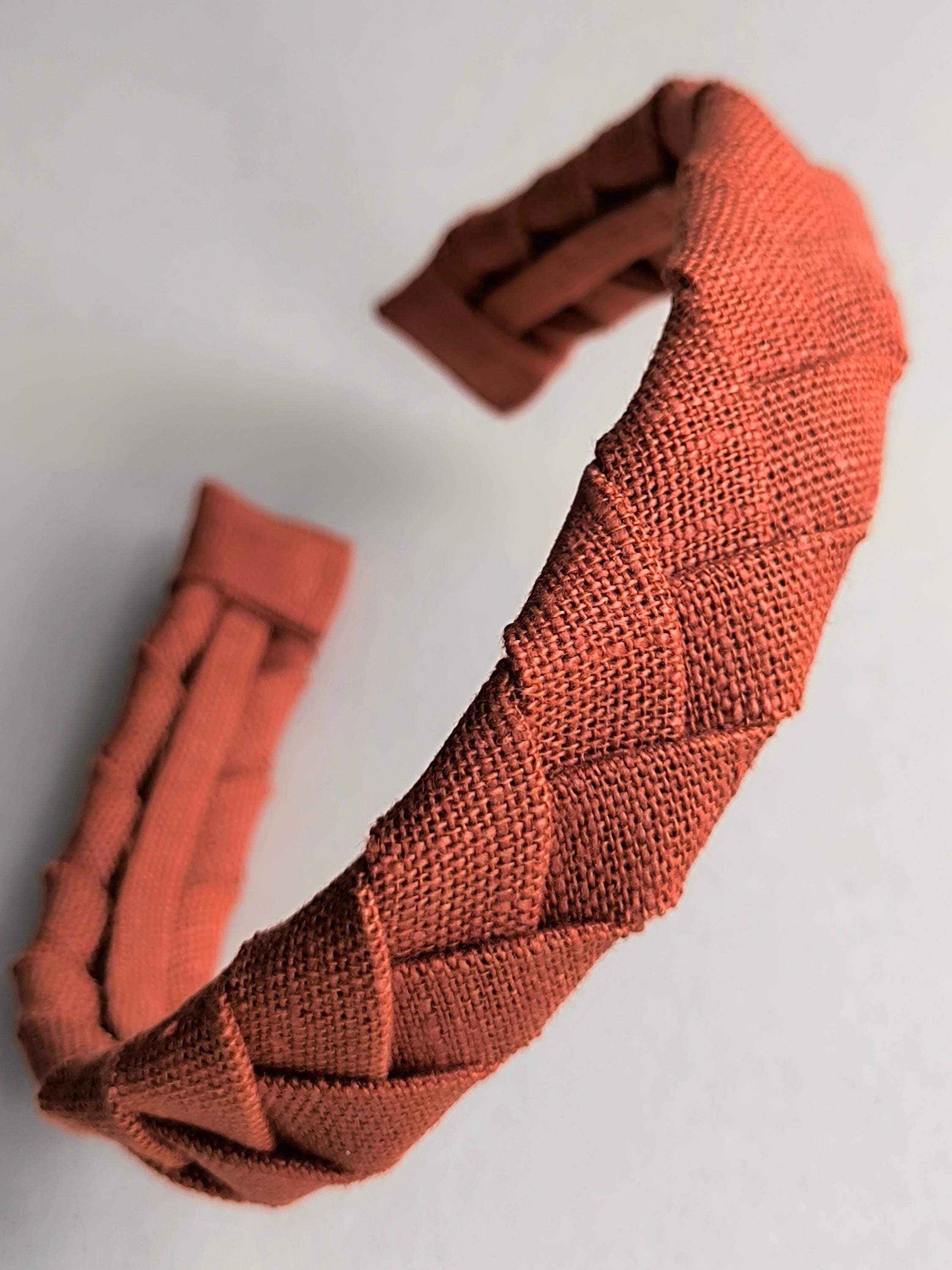 Rust Brown Linen Flat Braided Hairband