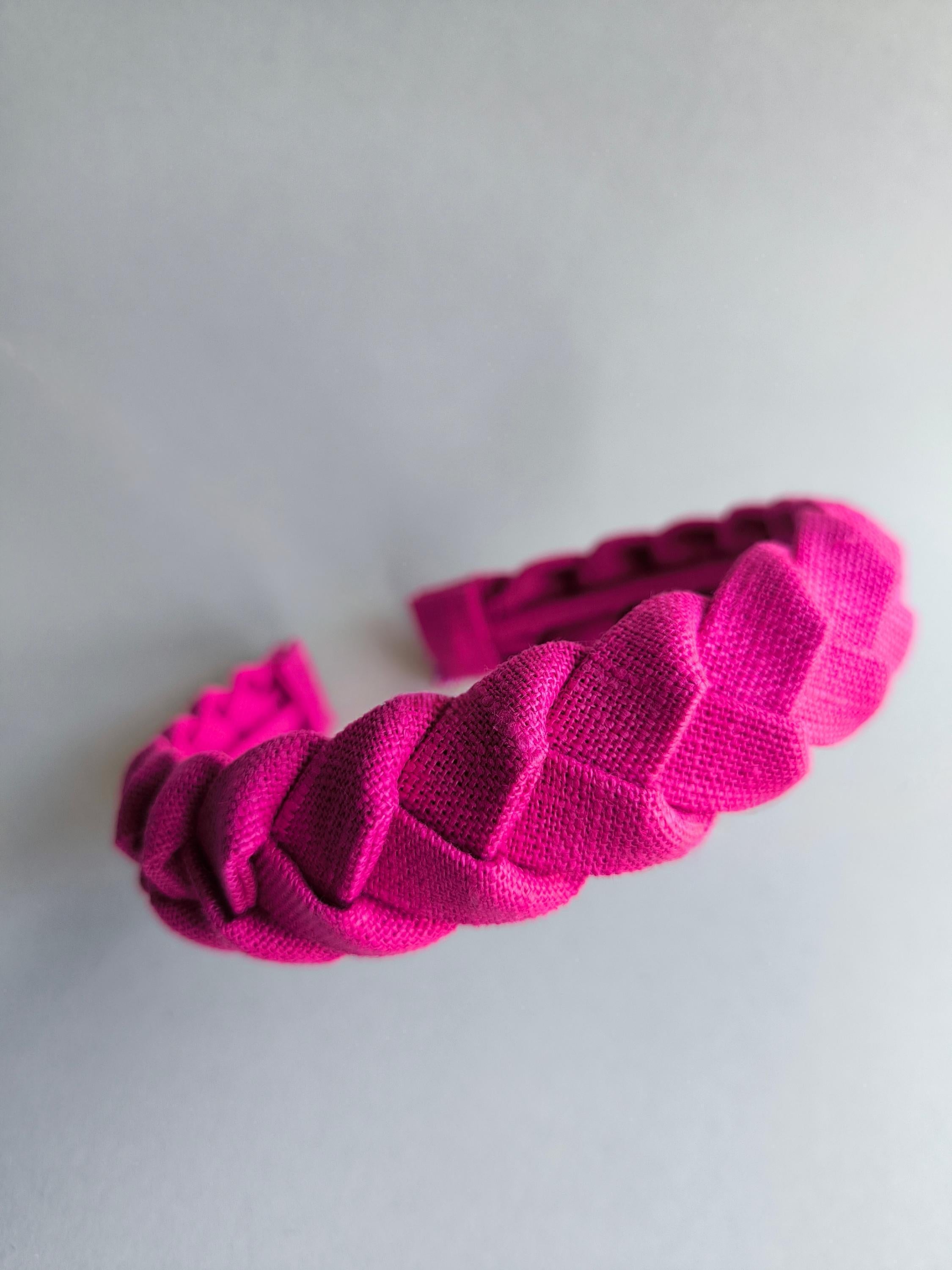 Fuchsia linen braided headband