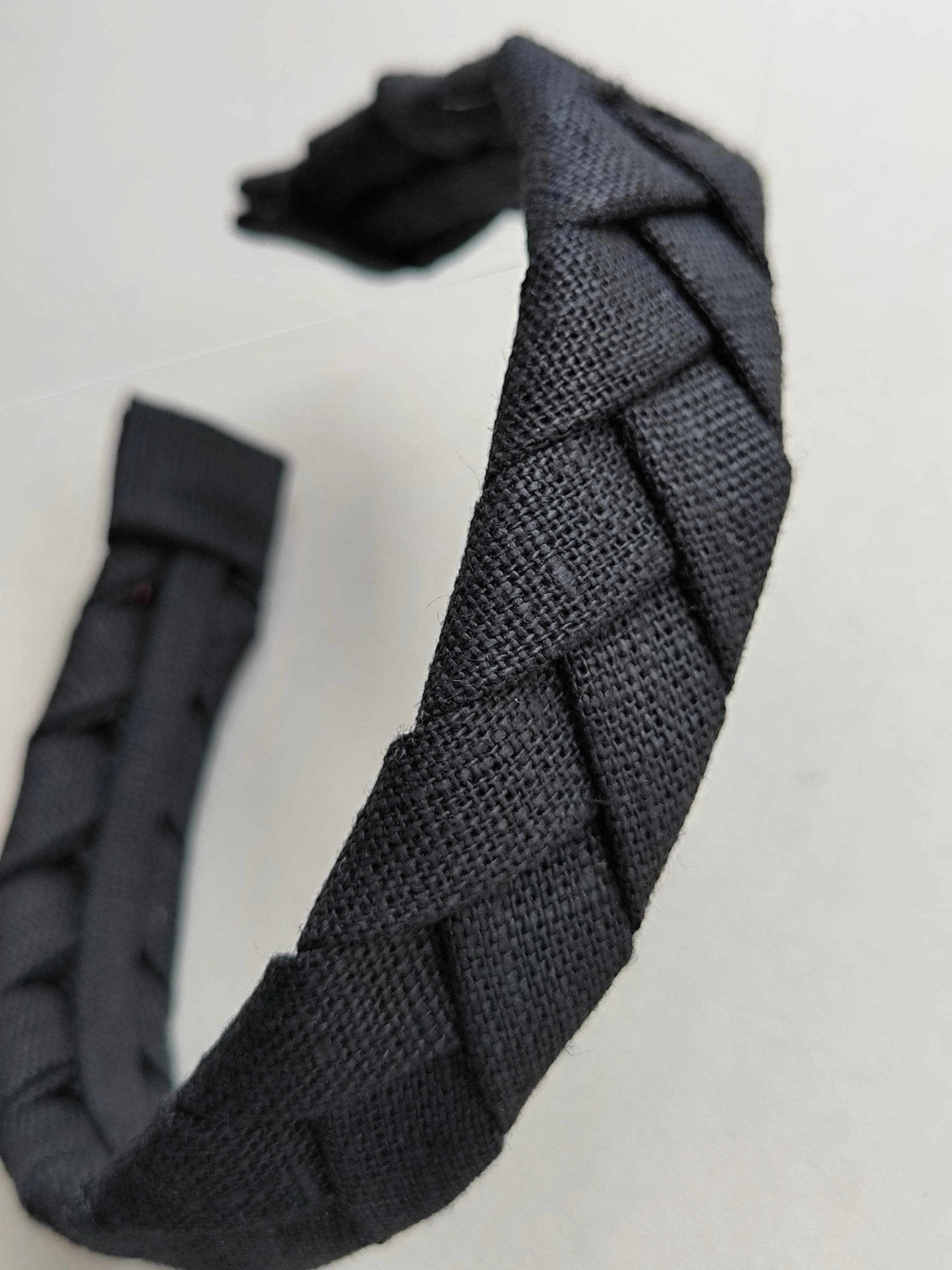 Black Linen Flat Braided Hairband