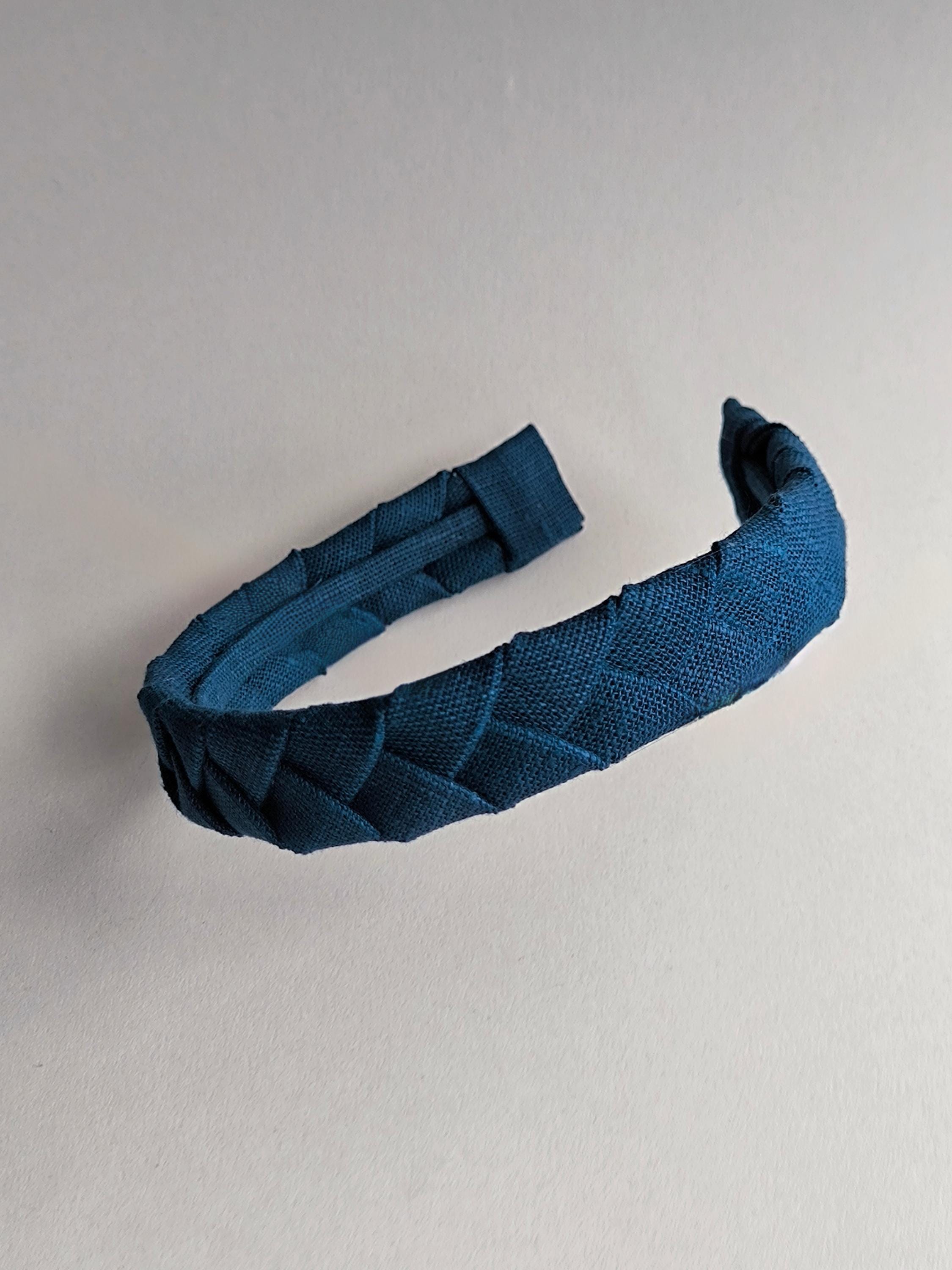Navy Blue Linen Flat Braided Hairband