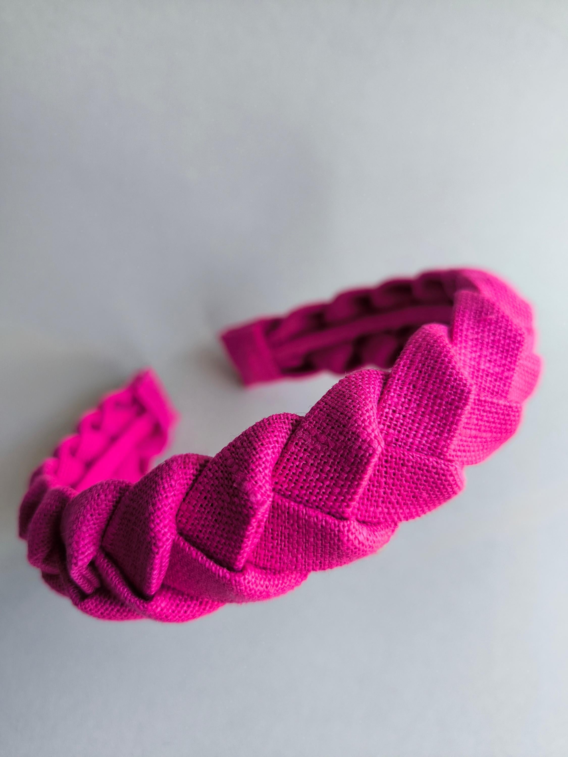 Fuchsia linen braided headband