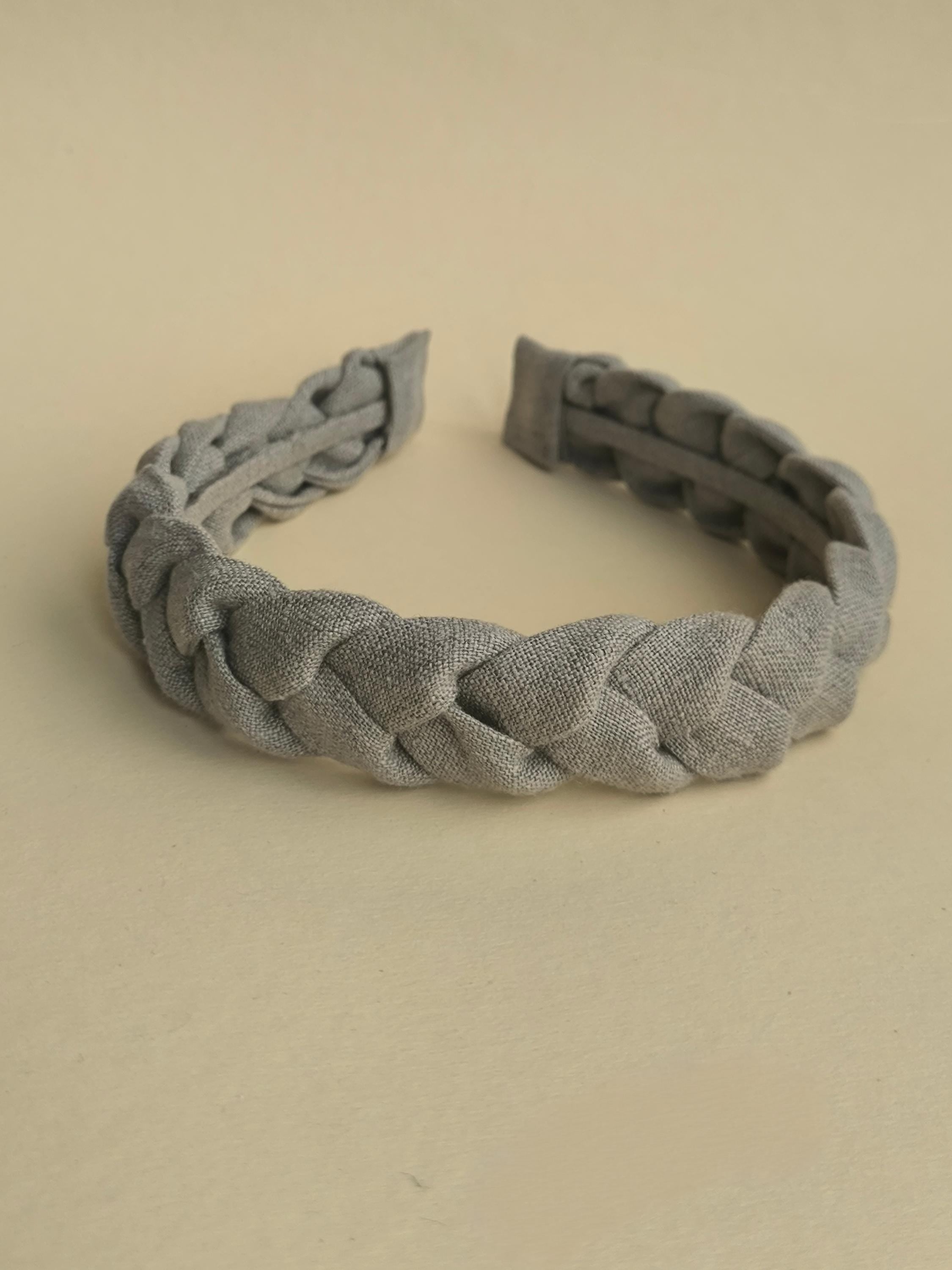 Natural Grey Linen Braided Headband