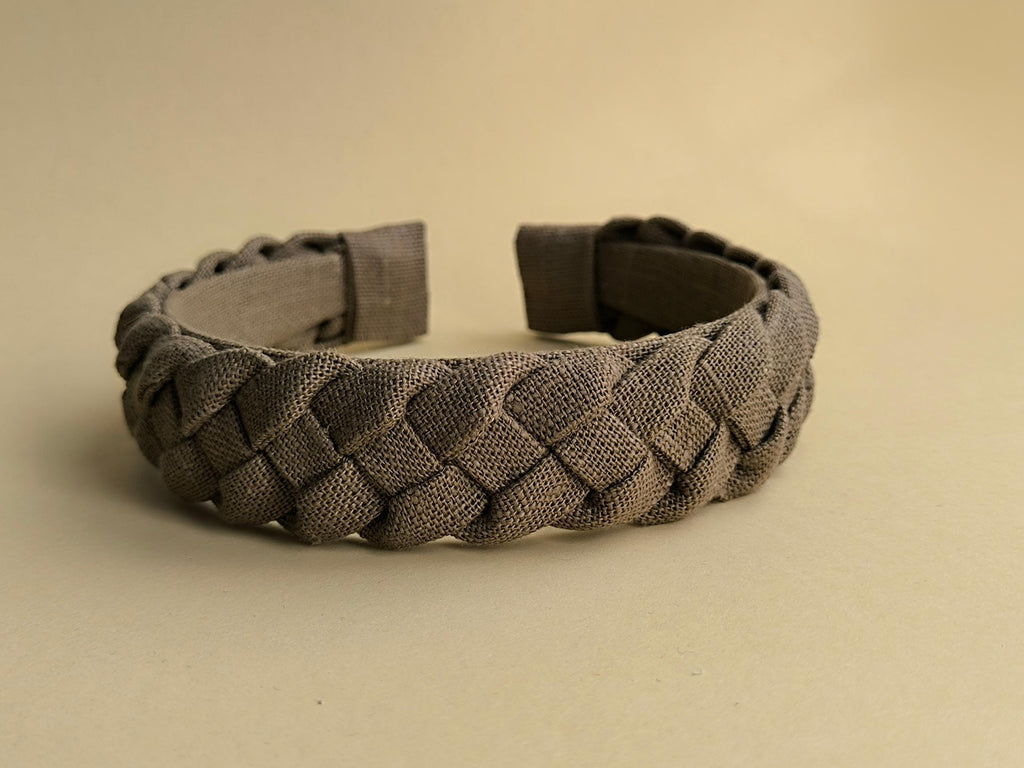 Earth Brown Linen Braided Hairband