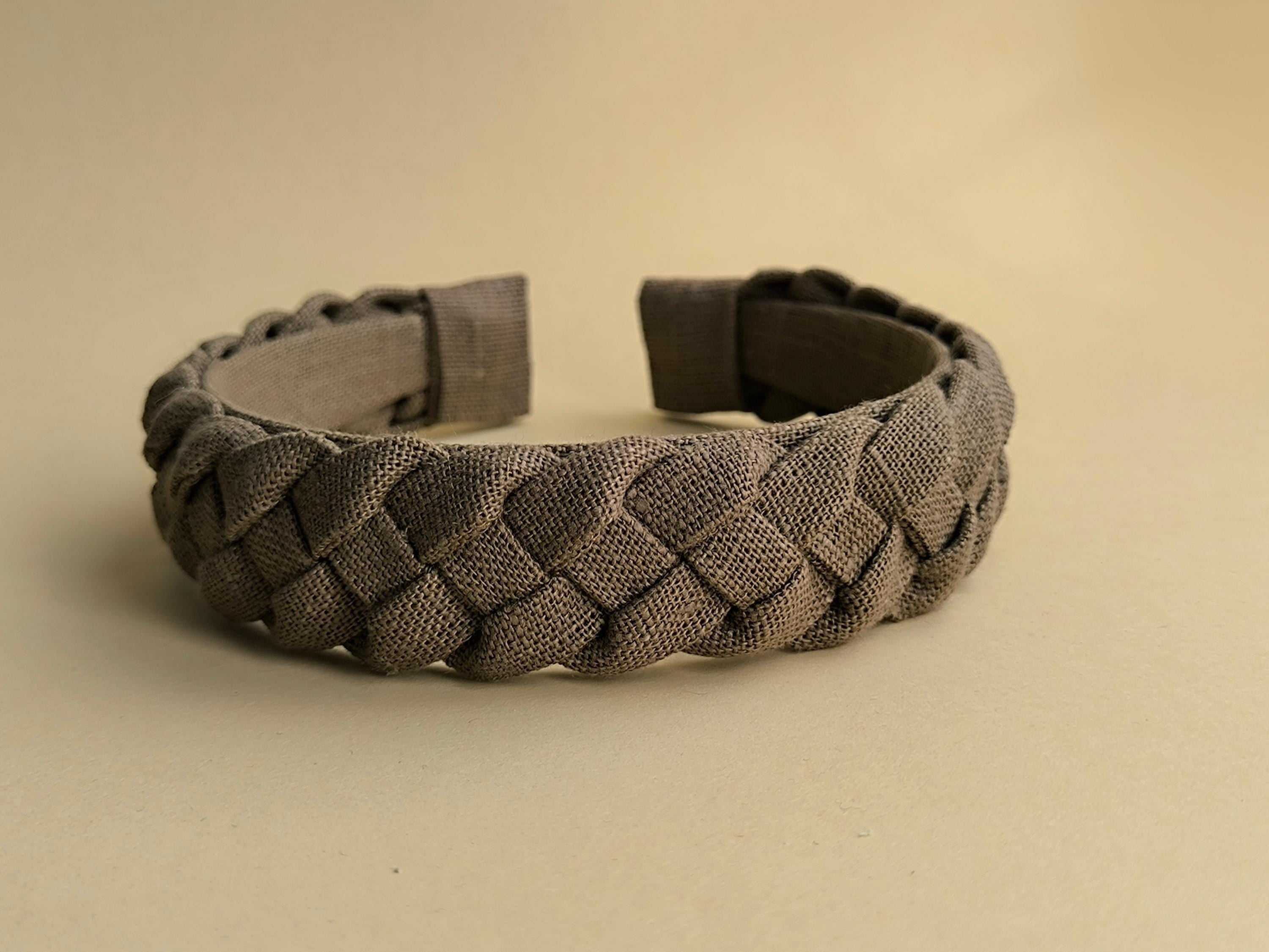 Earth Brown Linen Braided Hairband