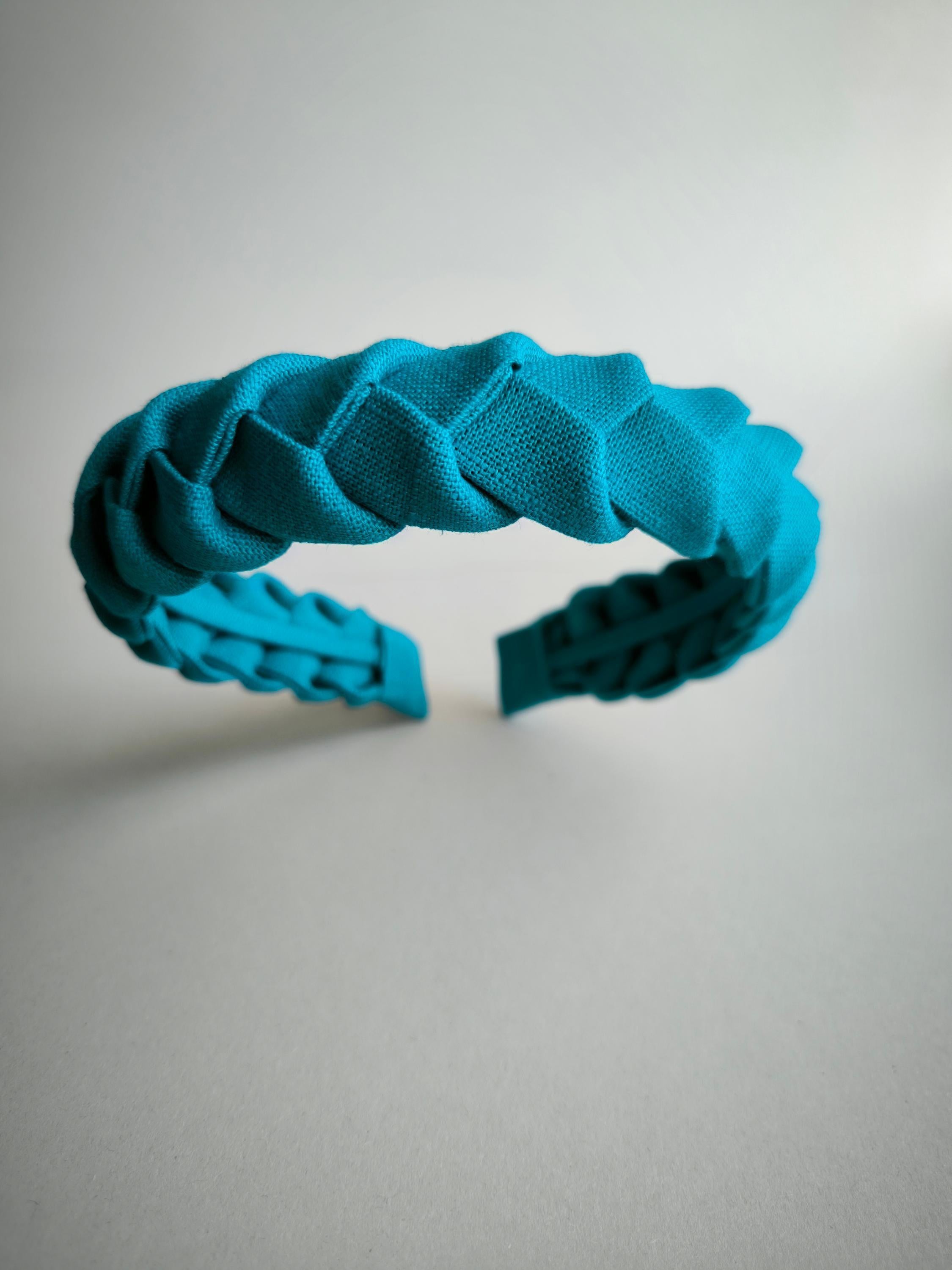 Aqua Blue Linen Braided Hairband