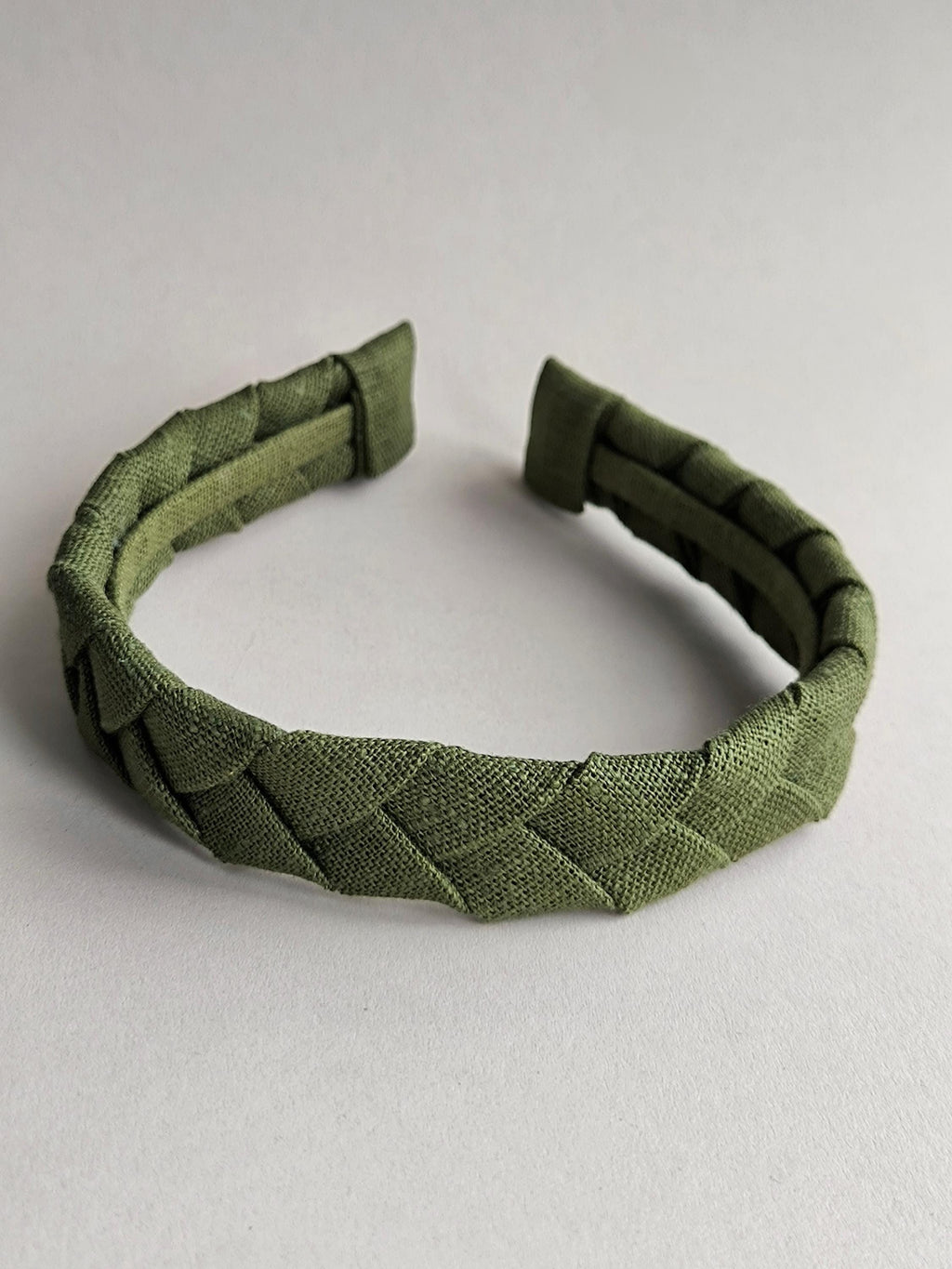 Khaki Green Linen Flat Braided Hairband