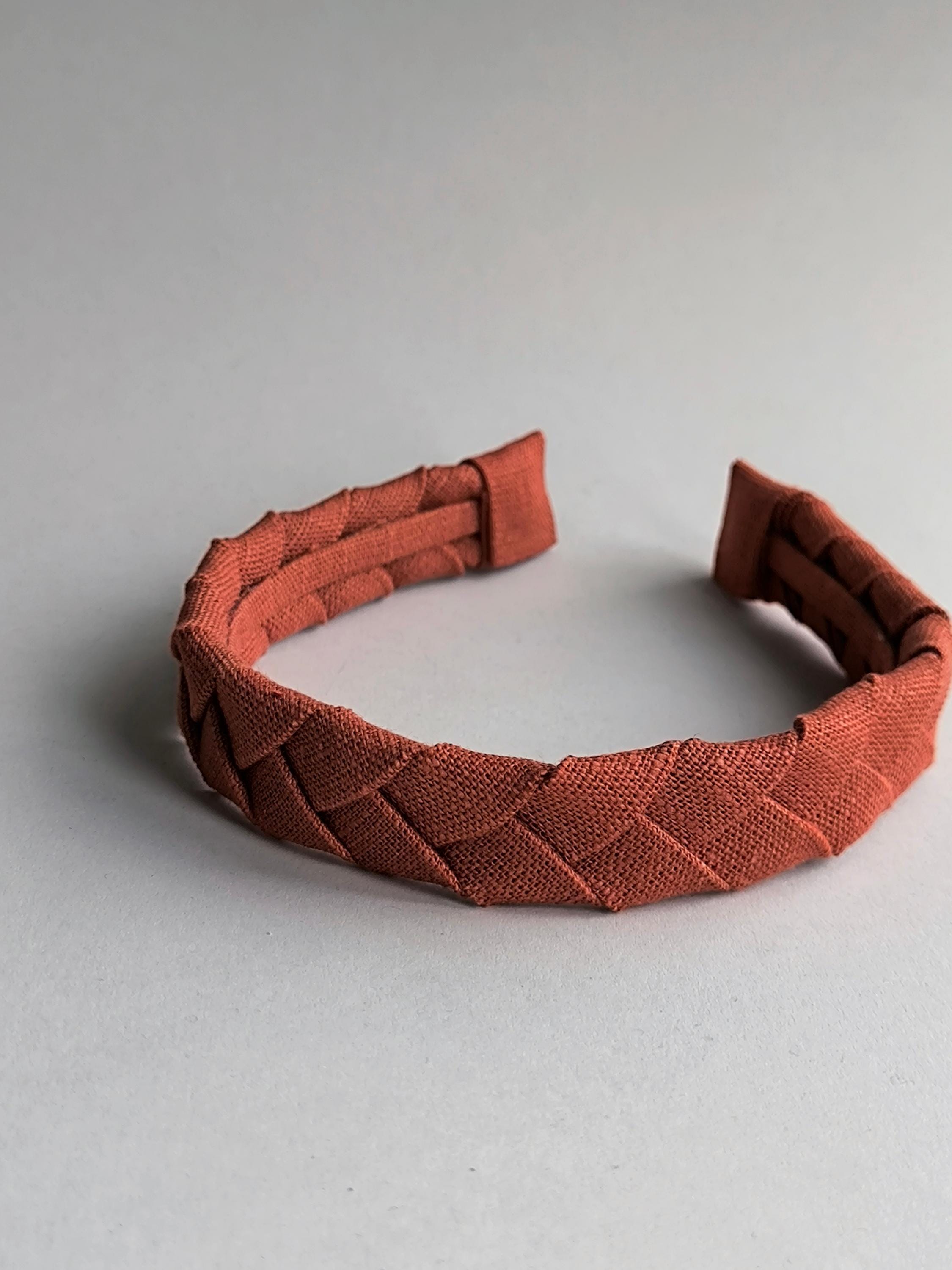 Rust Brown Linen Flat Braided Hairband
