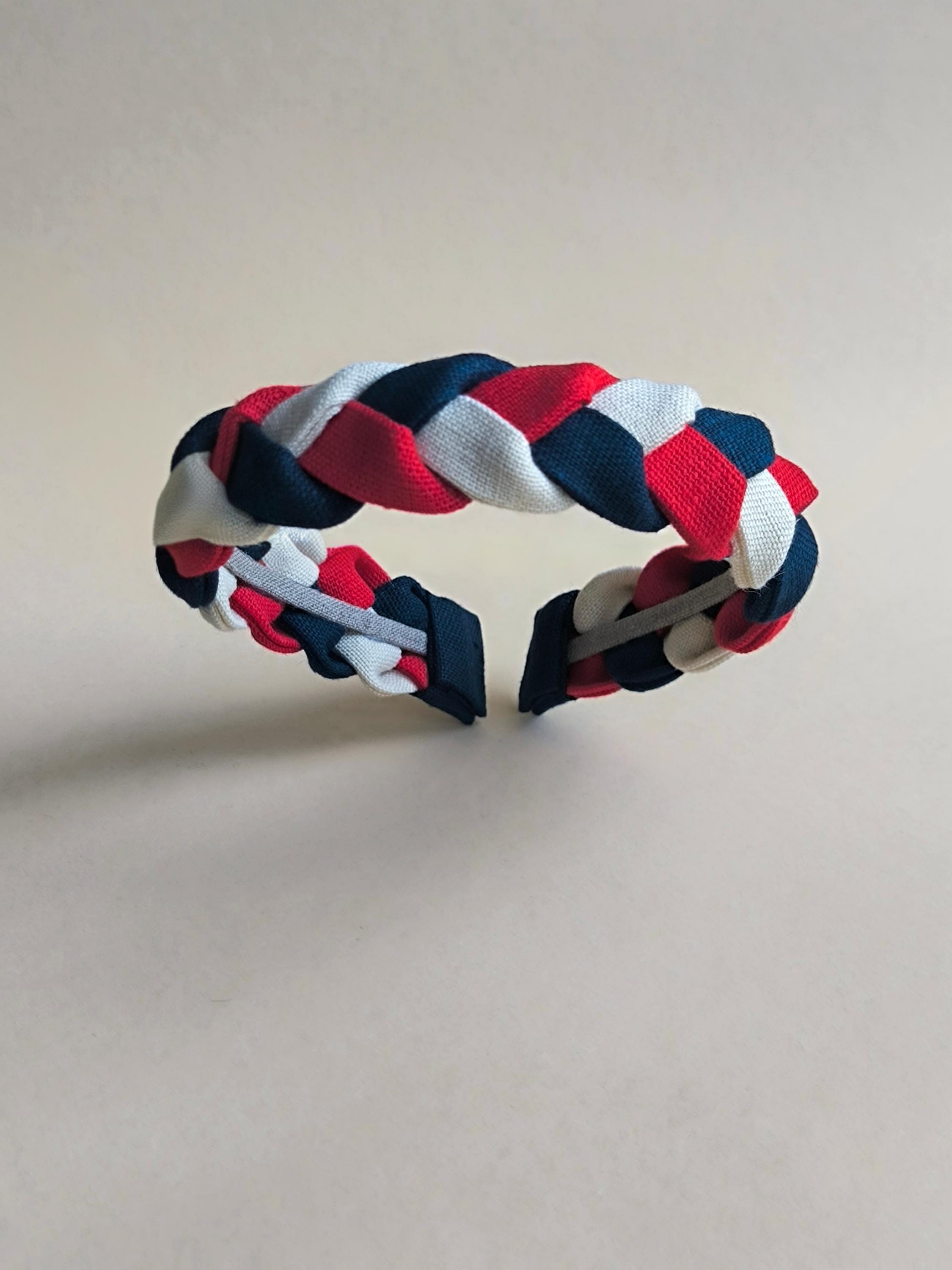 Red, White & Navy Blue Linen Braided Hairband