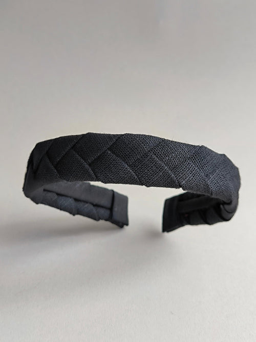 Black Linen Flat Braided Hairband