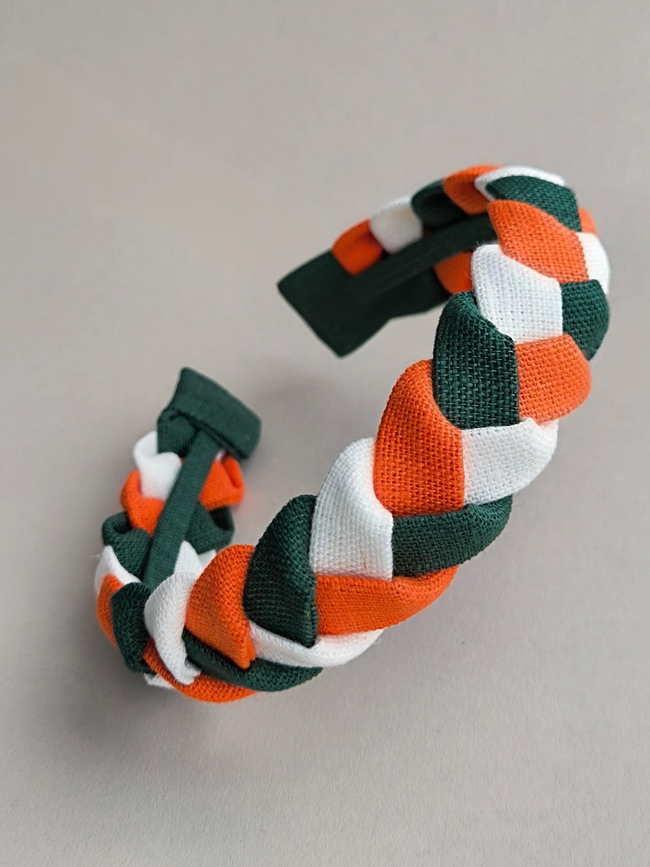 Orange, White and Emerald Green Braided Linen Headband