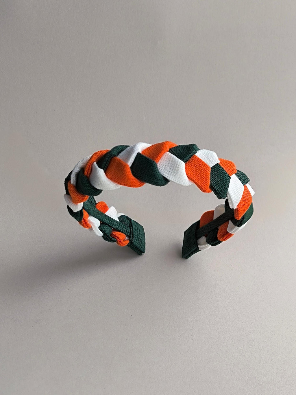 Orange, White and Emerald Green Braided Linen Headband