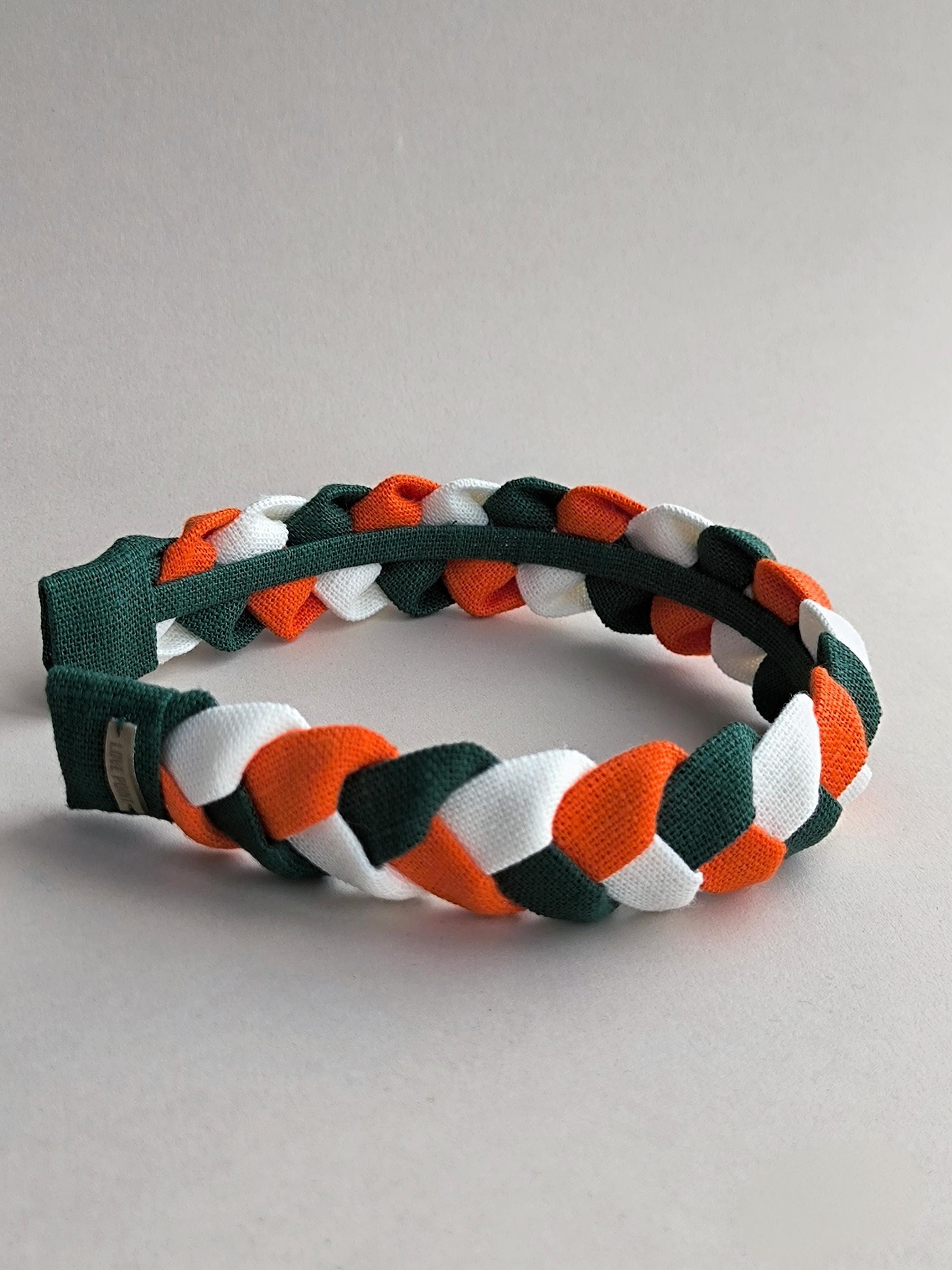 Orange, White and Emerald Green Braided Linen Headband