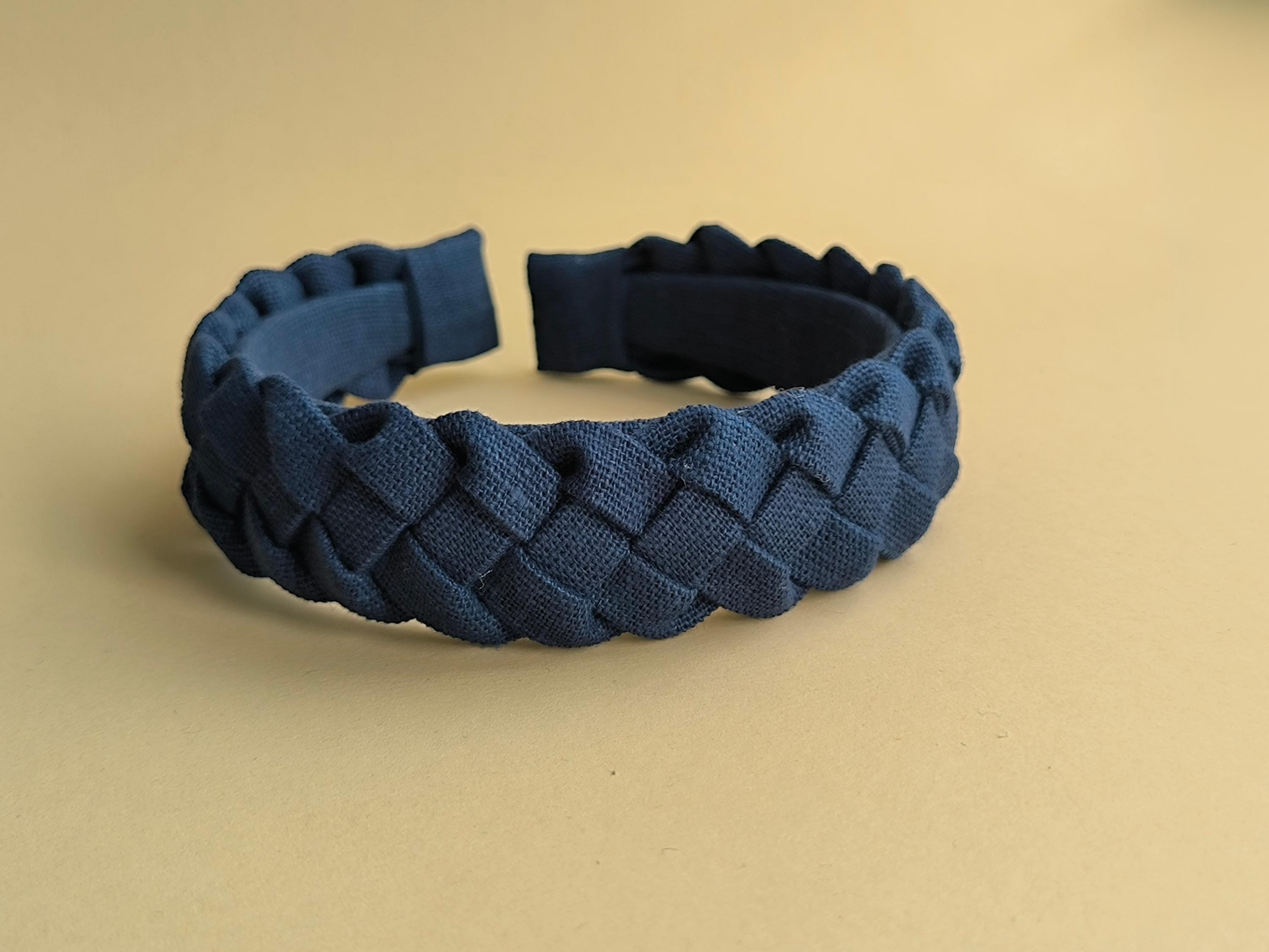 Navy Blue Linen Braided Hairband