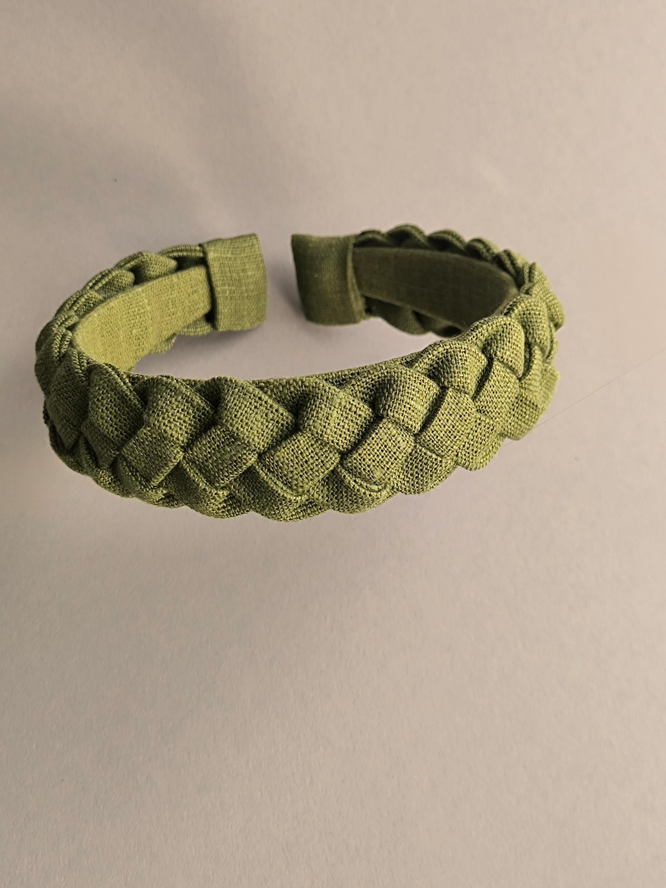 Khaki Linen Braided Hairband