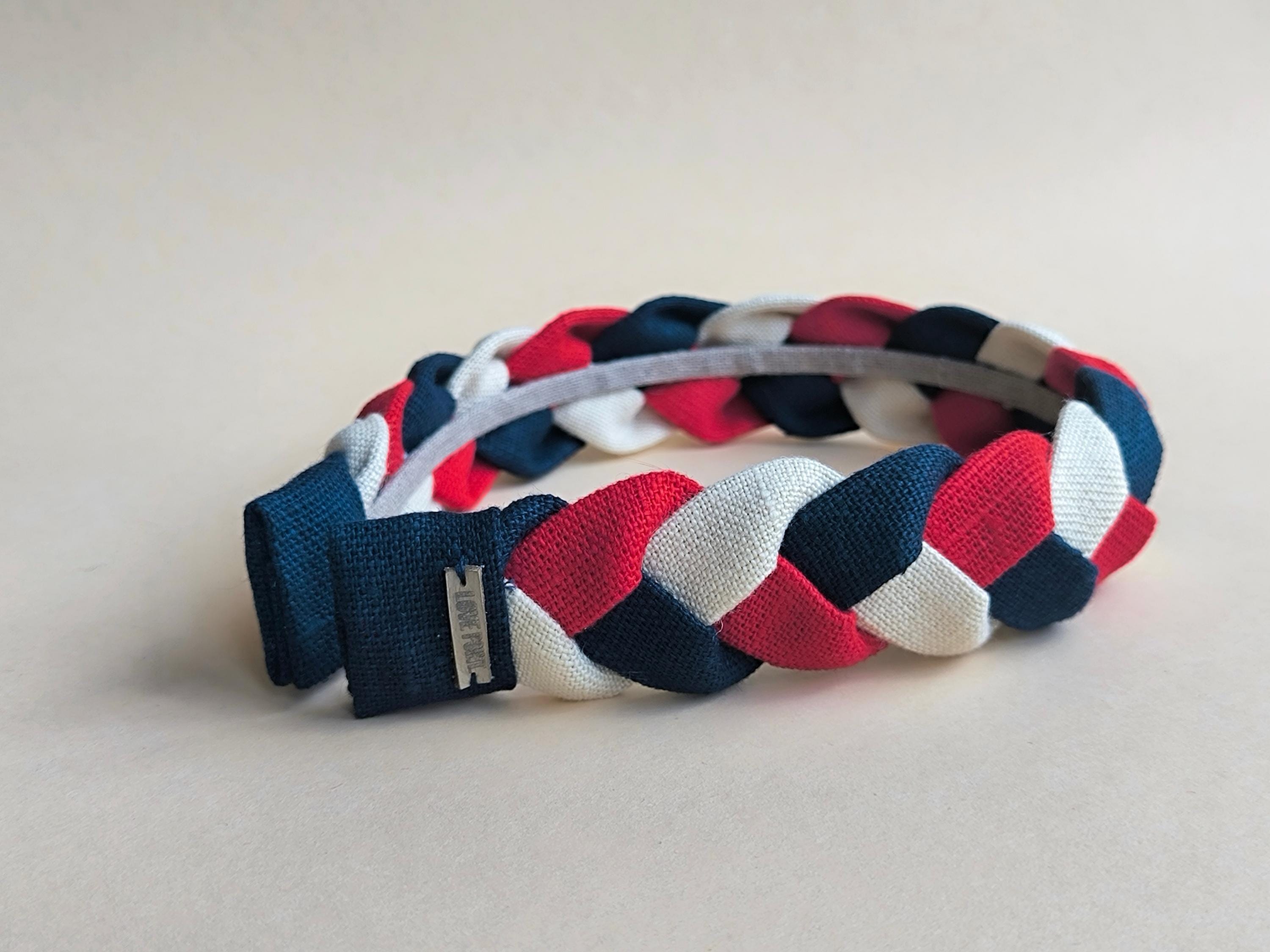 Red, White & Navy Blue Linen Braided Hairband