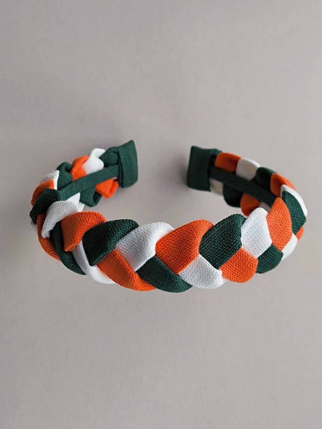 Orange, White and Emerald Green Braided Linen Headband
