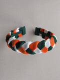 Orange, White and Emerald Green Braided Linen Headband