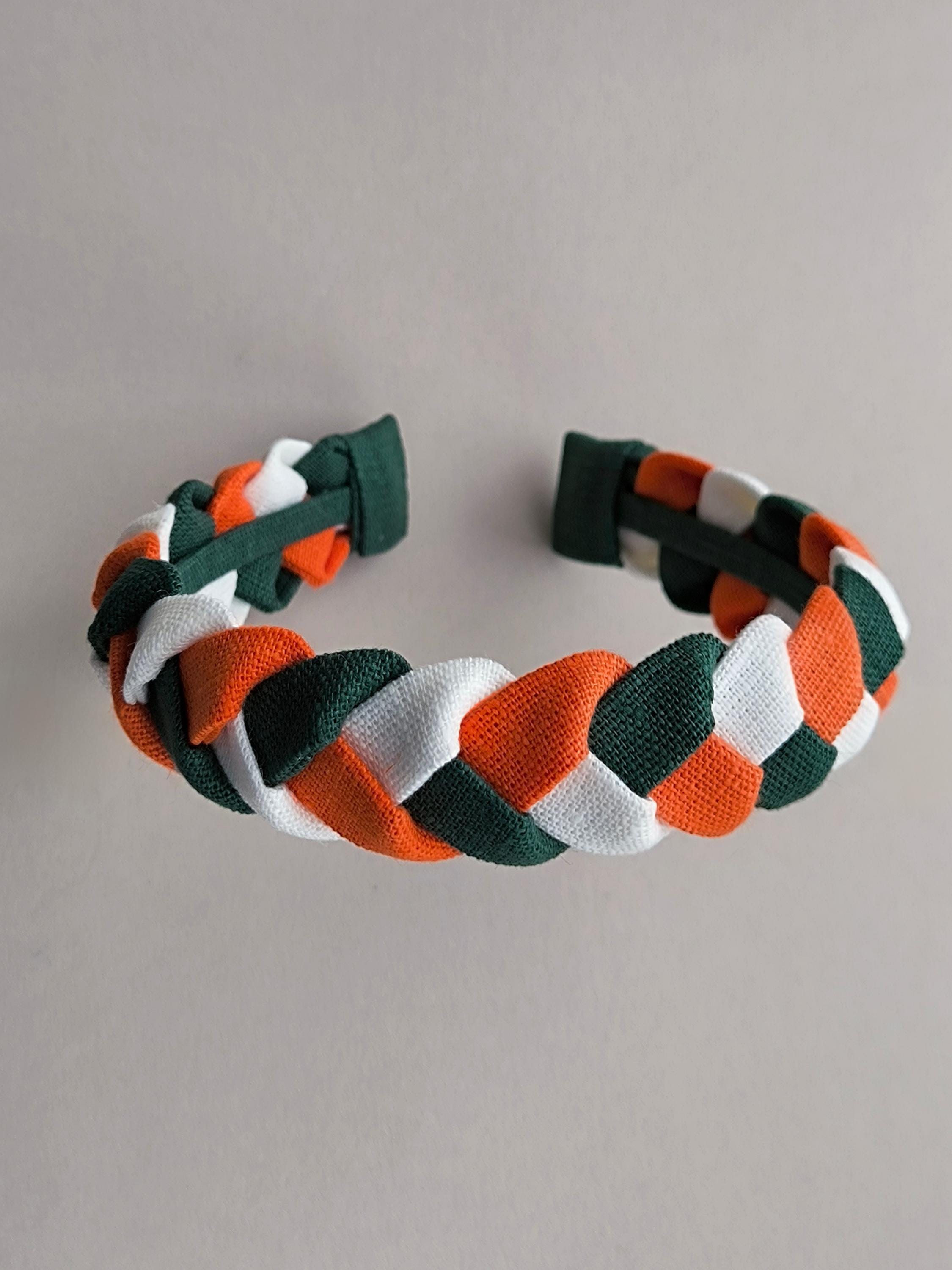 Orange, White and Emerald Green Braided Linen Headband