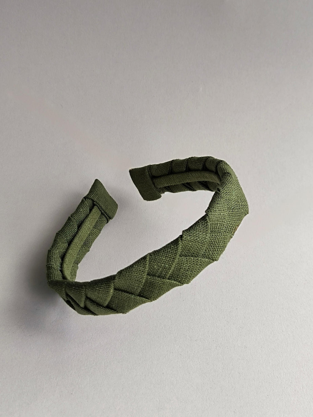 Khaki Green Linen Flat Braided Hairband