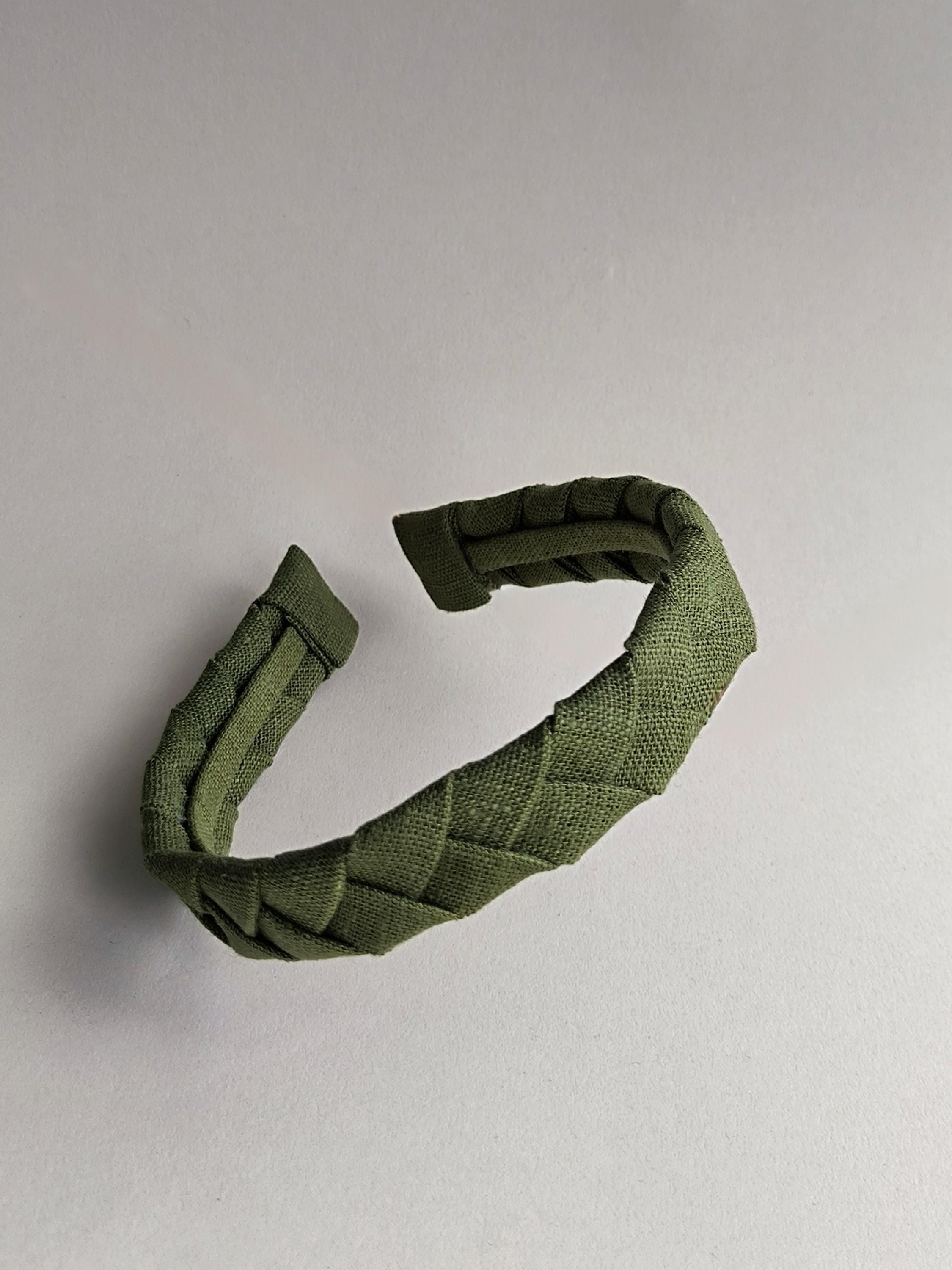 Khaki Green Linen Flat Braided Hairband