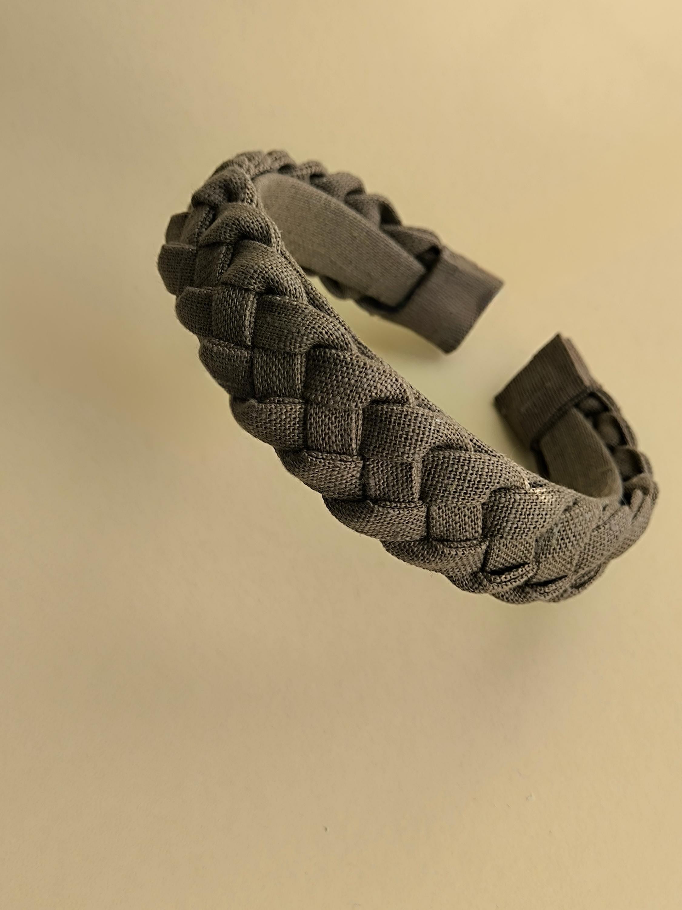 Earth Brown Linen Braided Hairband