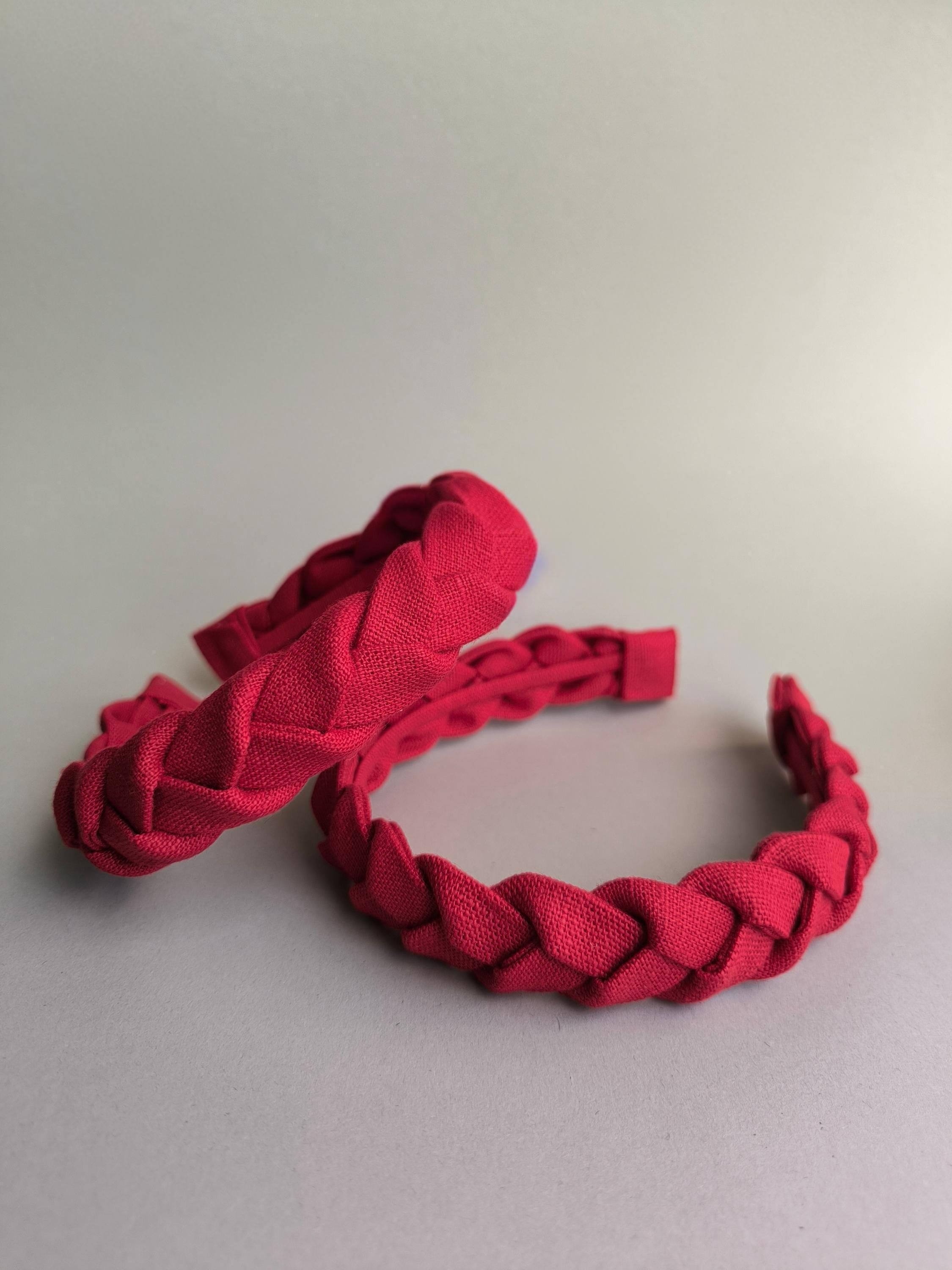 Red Linen Braided Headband