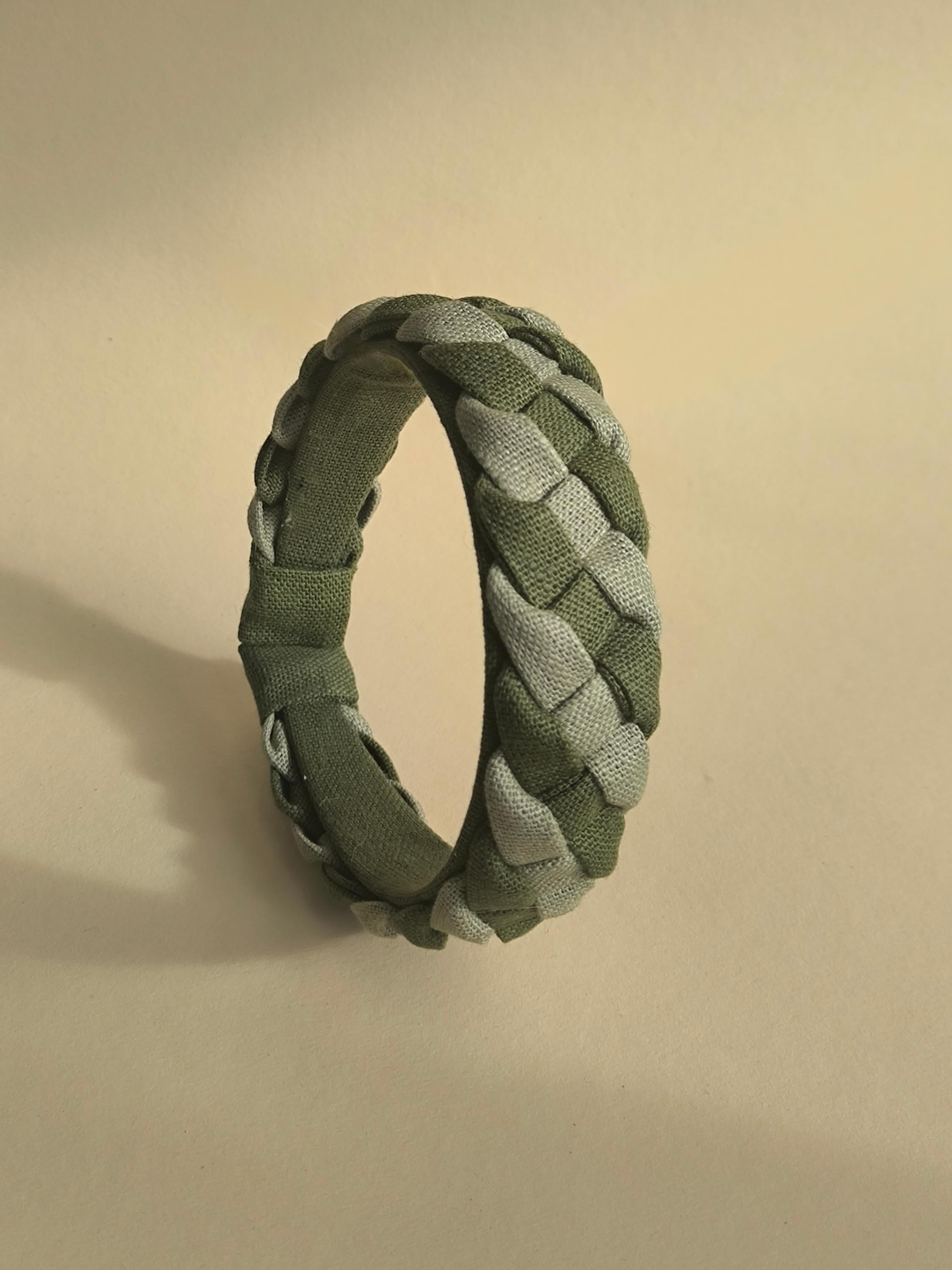 Sage Green with Khaki Linen Braided Hairband