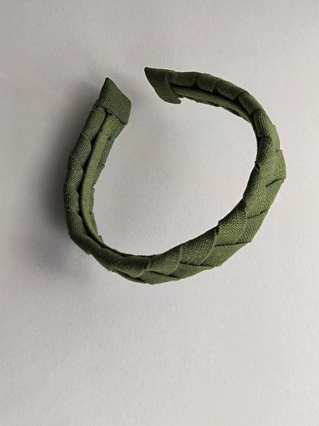 Khaki Green Linen Flat Braided Hairband