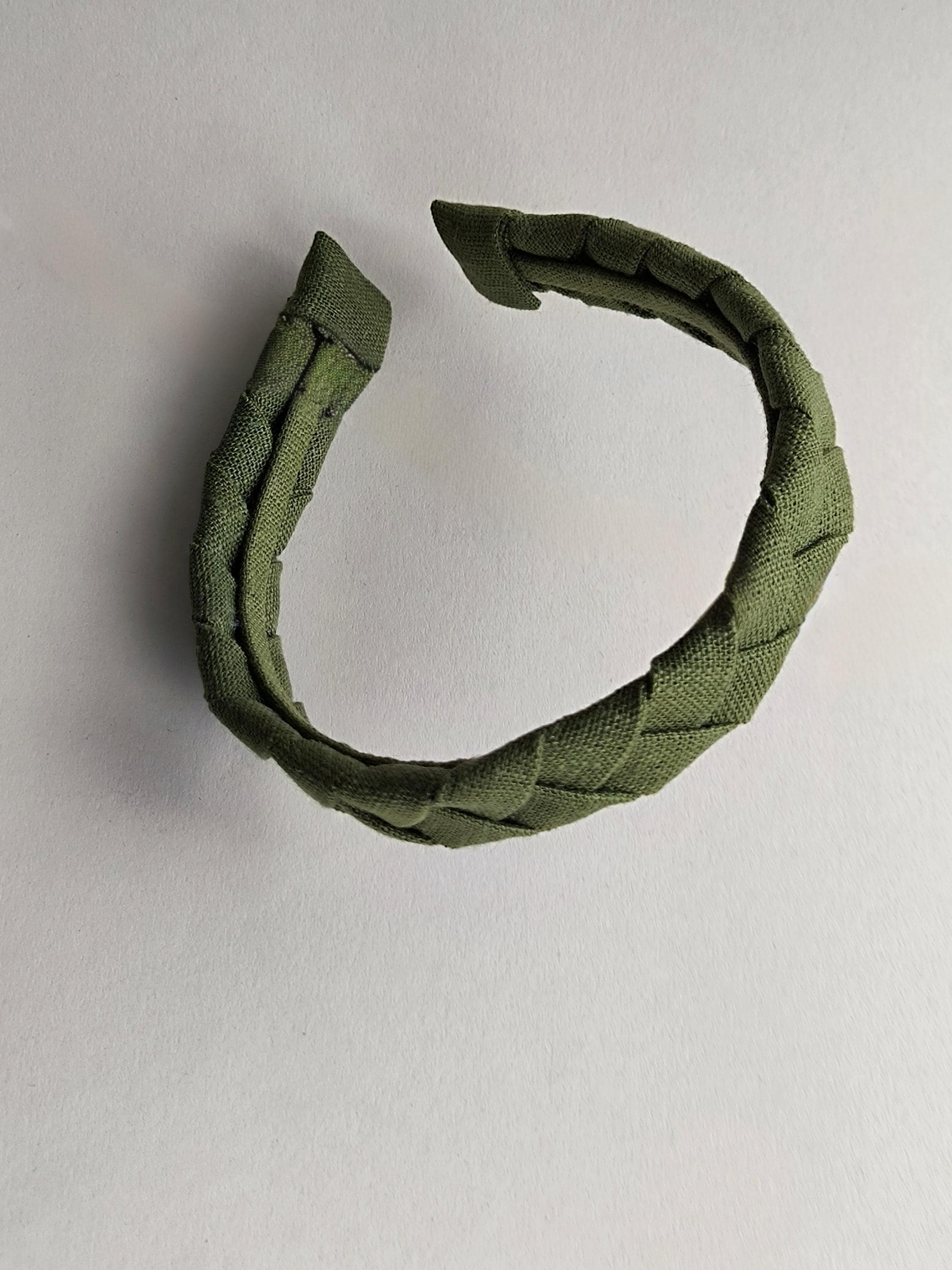 Khaki Green Linen Flat Braided Hairband