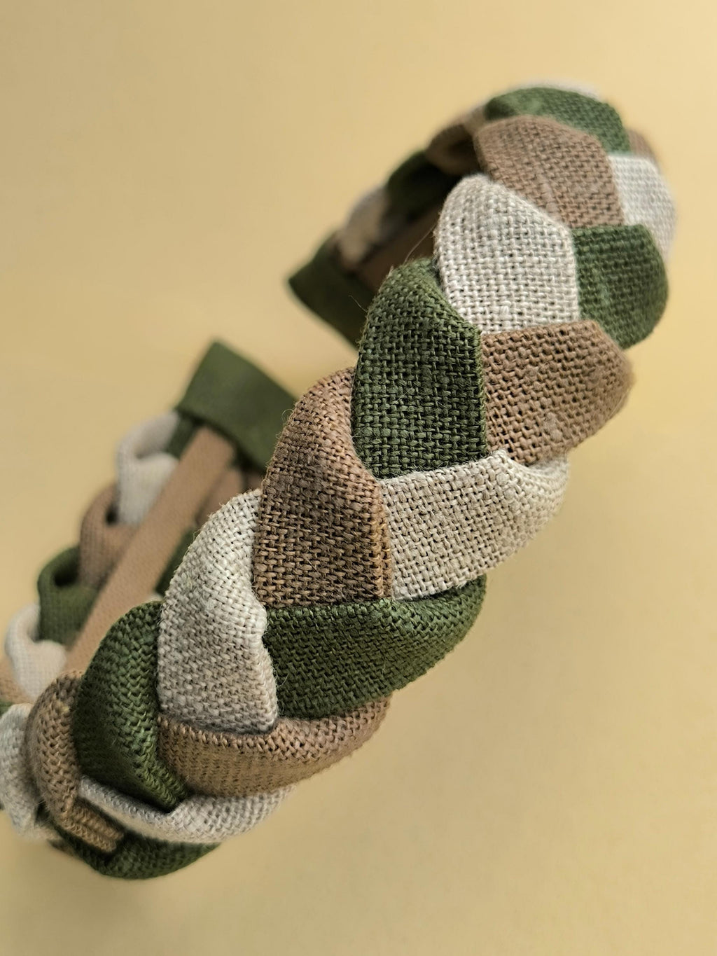 Braided Linen Headband, Olive Cappuccino & Natural Colors