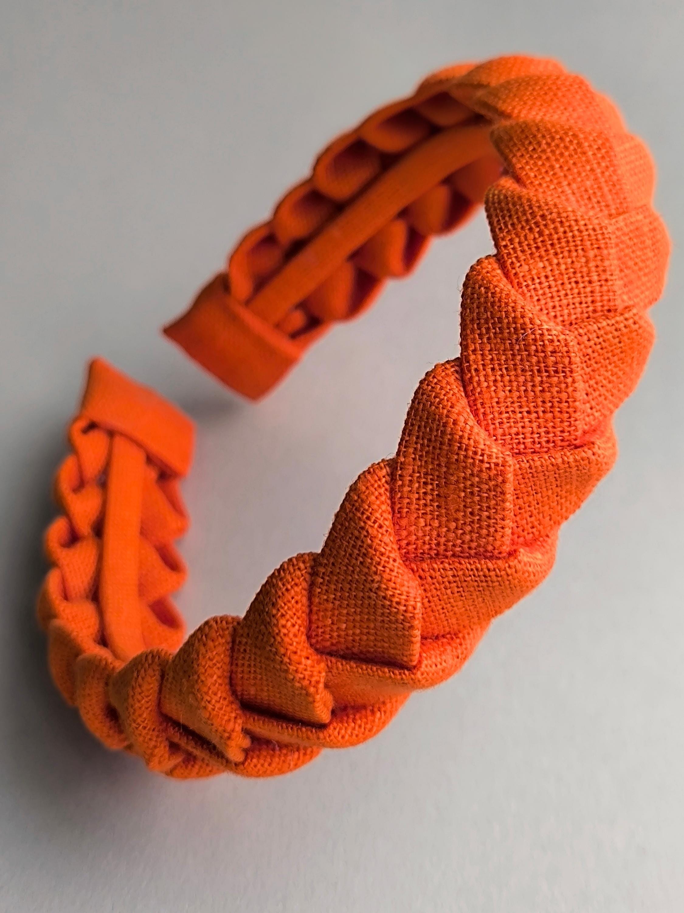 Orange linen braided headband hairband