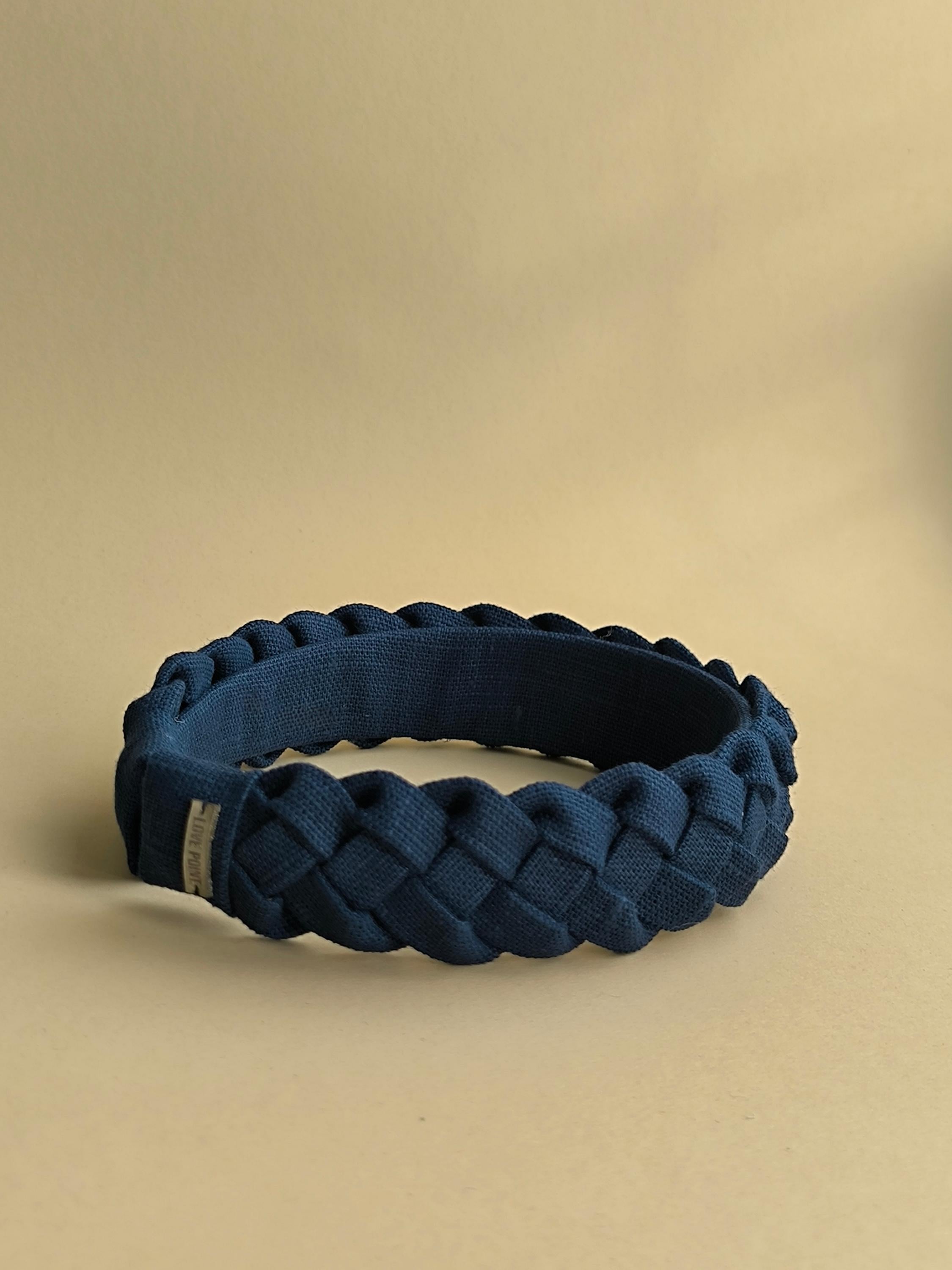 Navy Blue Linen Braided Hairband