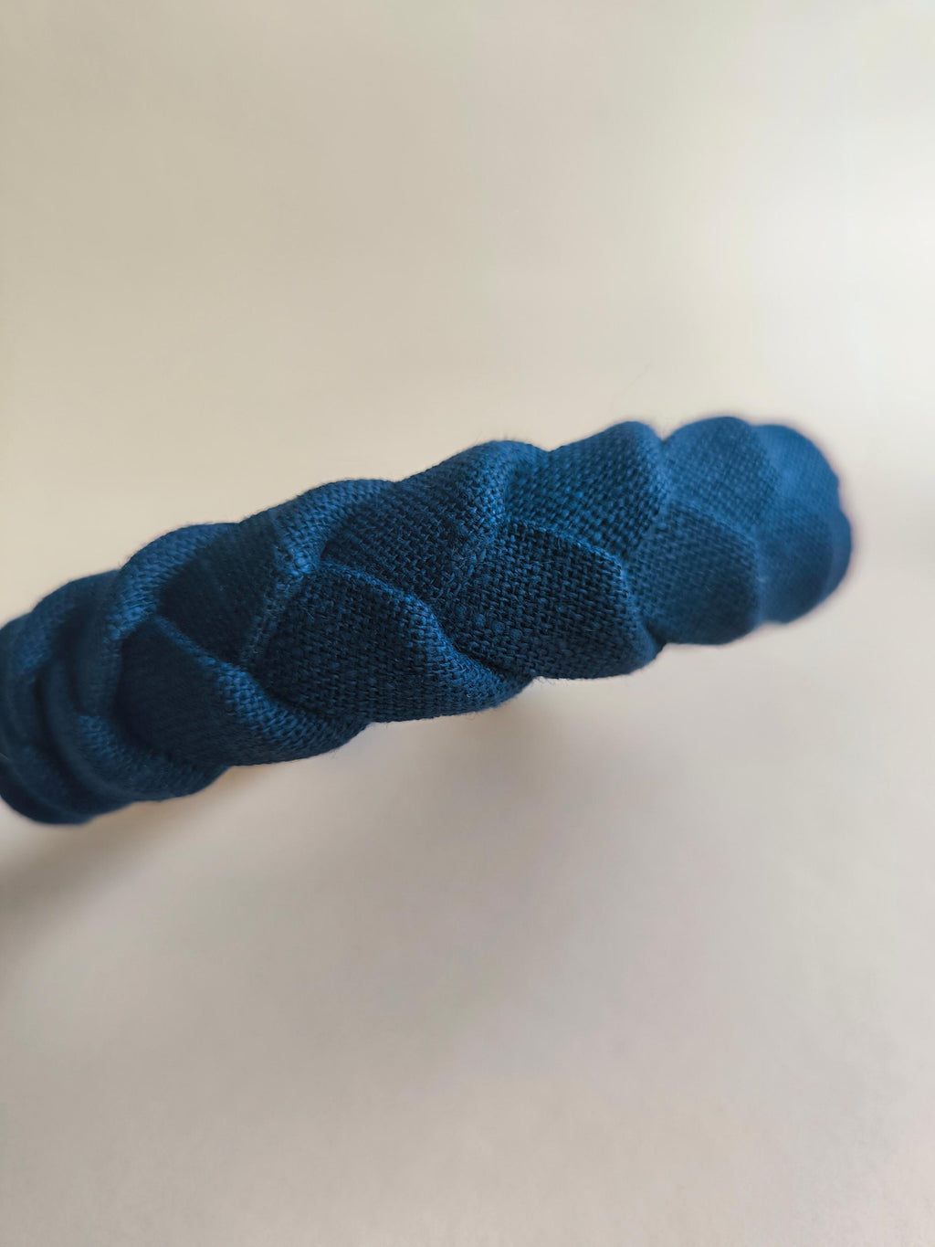 Navy Blue Linen Braided Hairband