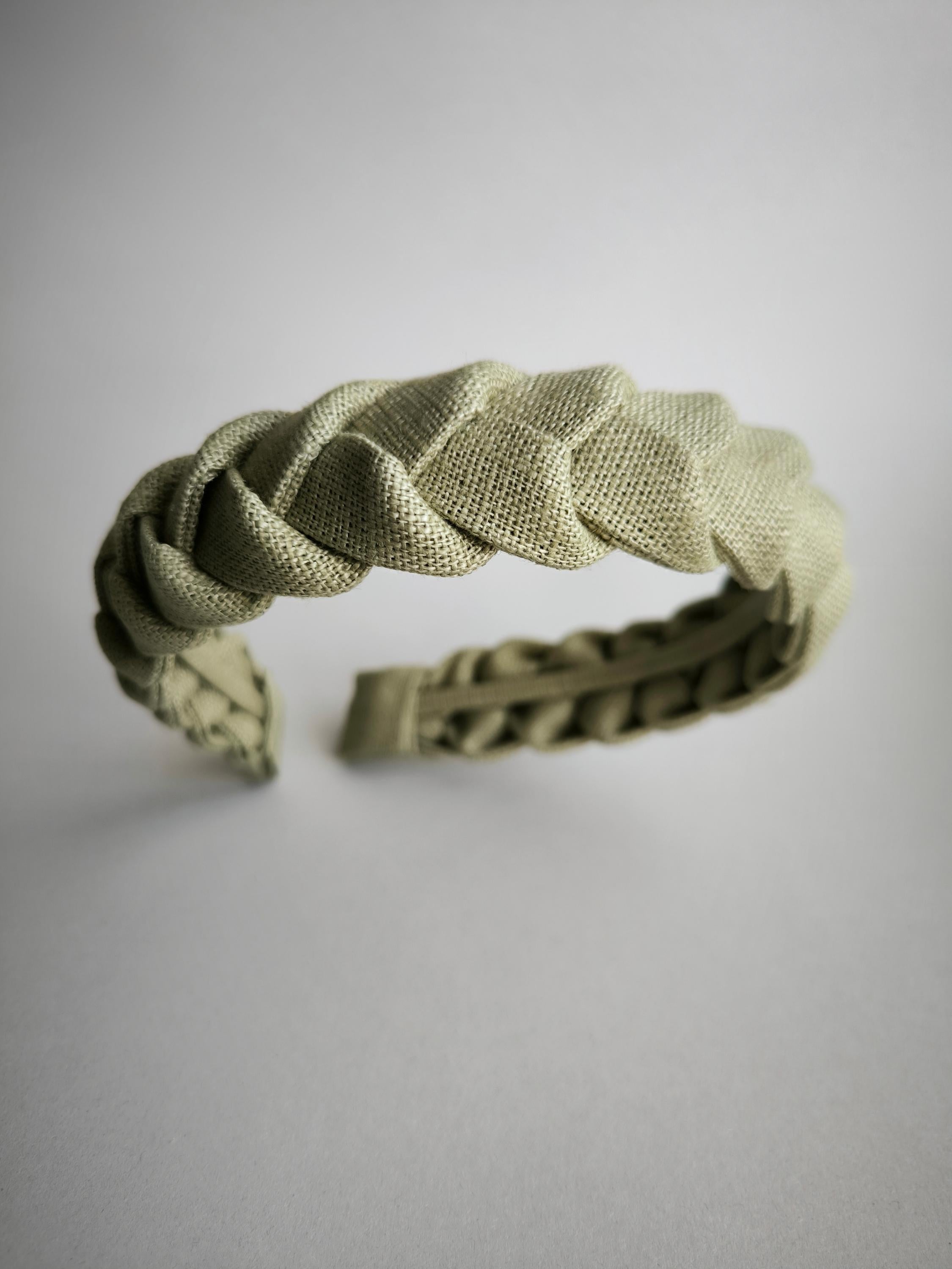 Olive Sand Linen Braided Headband