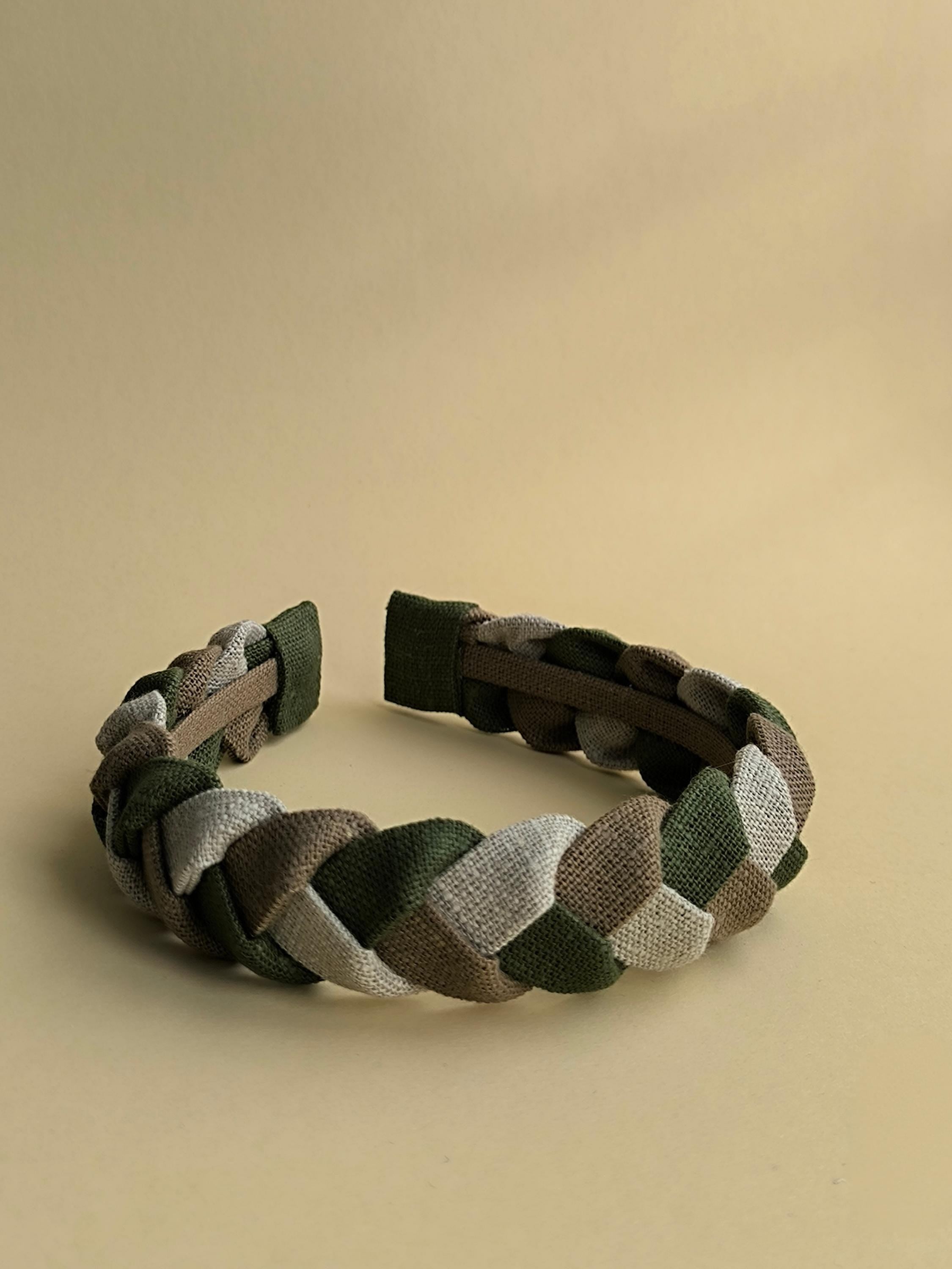 Braided Linen Headband, Olive Cappuccino & Natural Colors