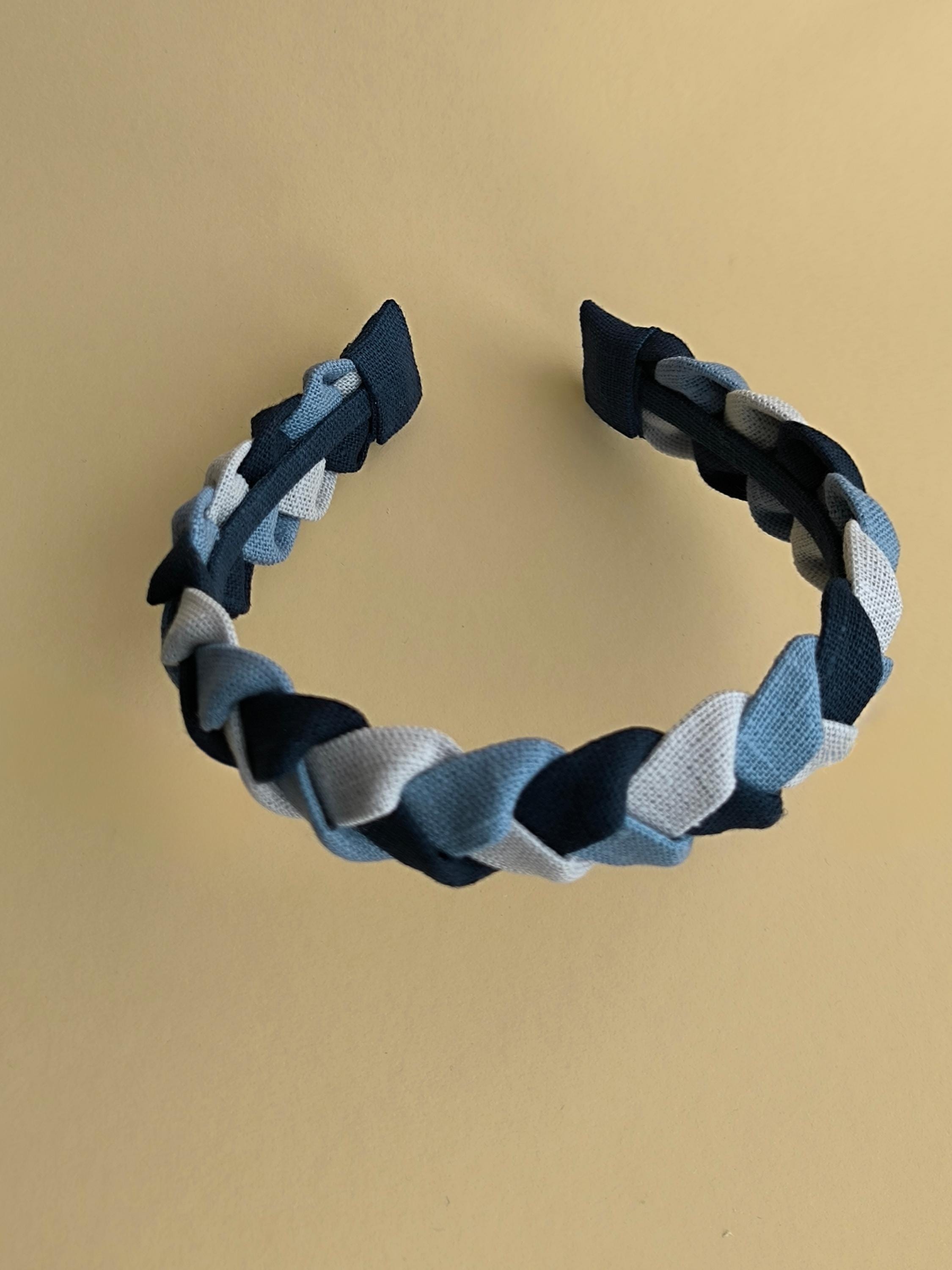 Light Grey, Muted Blue & Navy Blue Braided Linen Headband