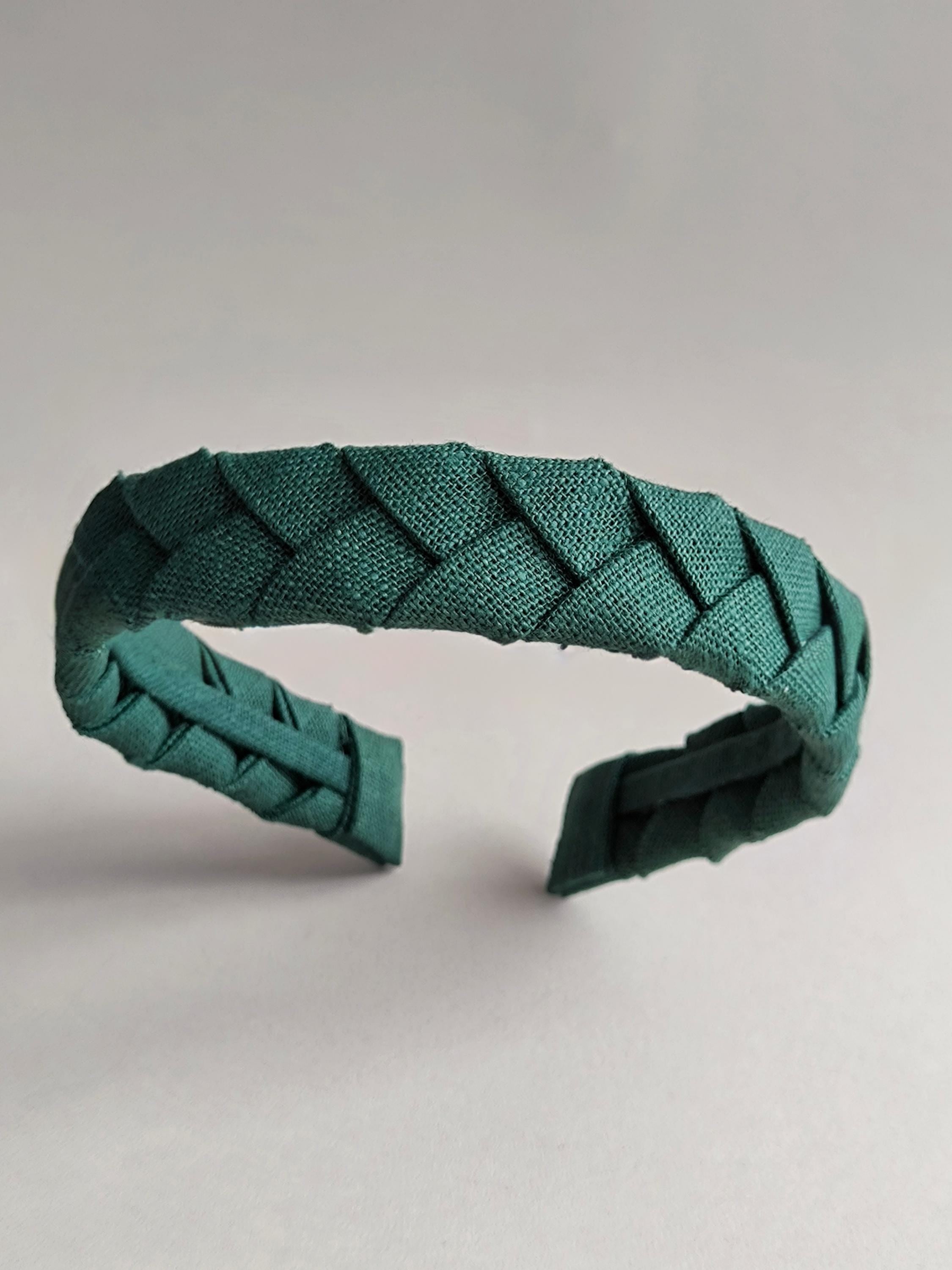 Emerald green Linen Flat Braided Hairband