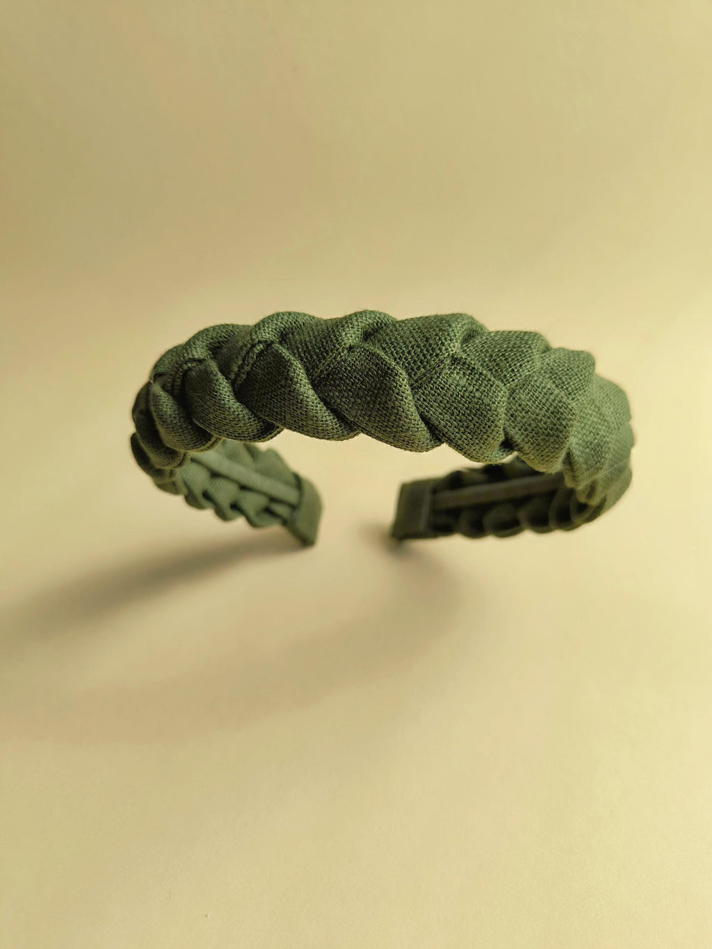 Khaki Green Linen Braided Headband