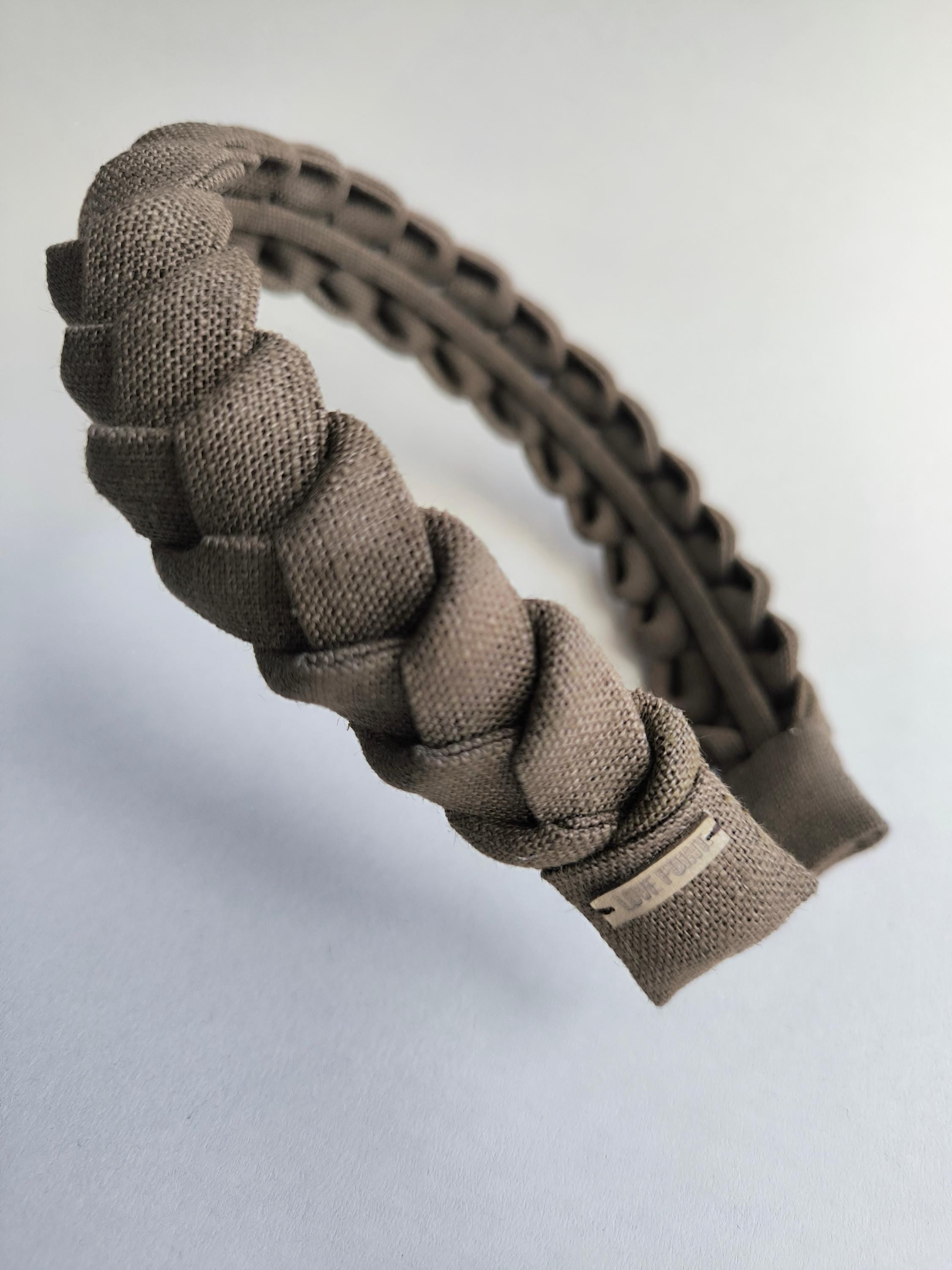 Brown Khaki Linen Braided Hairband